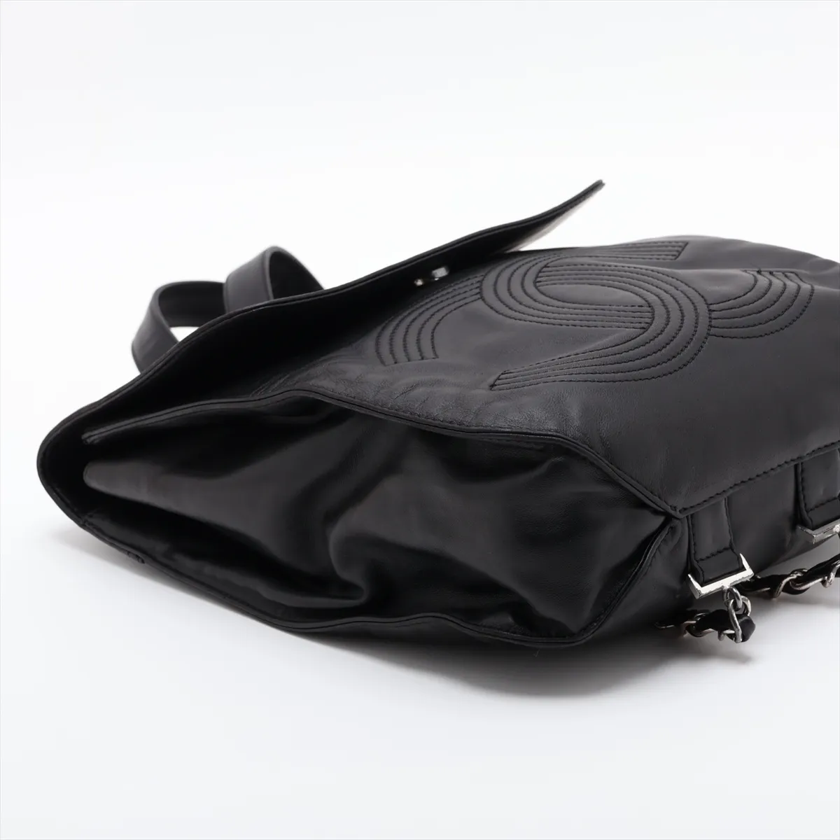 Coco Mark Lambskin Chain Backpack, Black with Silver Hardware, 4041226, Series 4 — view 4
