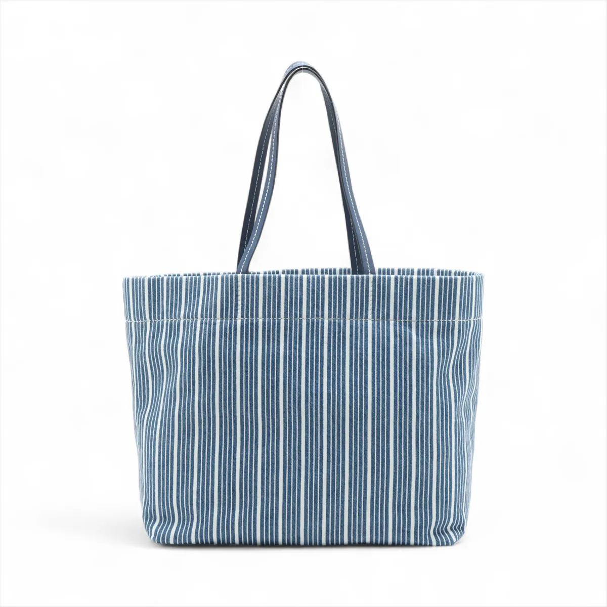 Logo Denim and Leather Tote Bag, Blue, 5BG234 — view 2