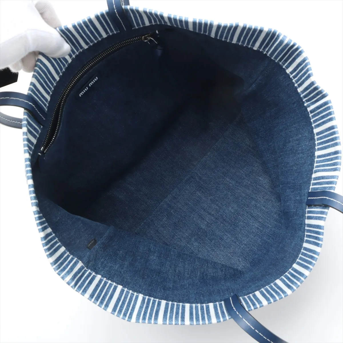 Logo Denim and Leather Tote Bag, Blue, 5BG234 — view 7