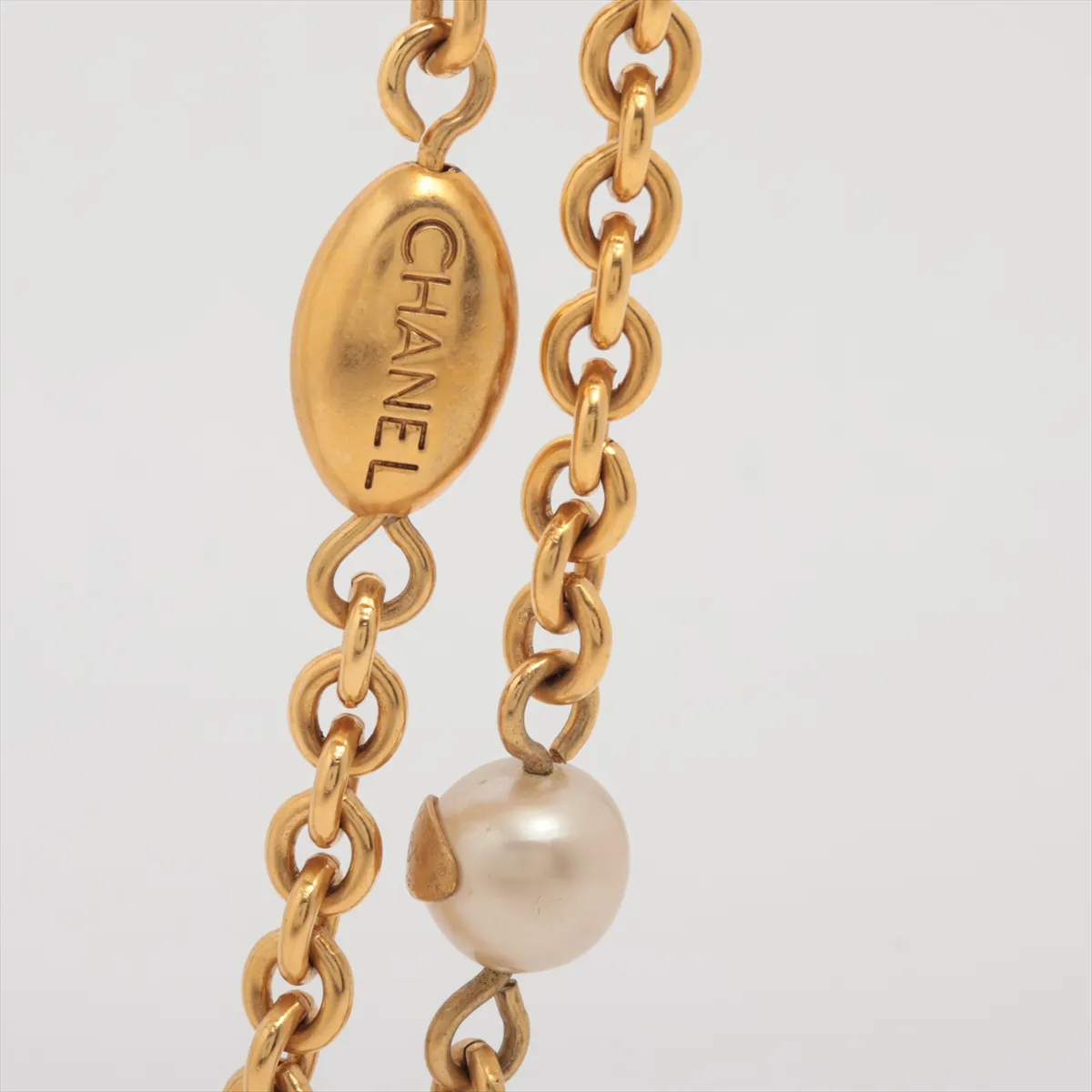 Logo 94A Necklace, GP x Faux Pearl, Gold, — view 2