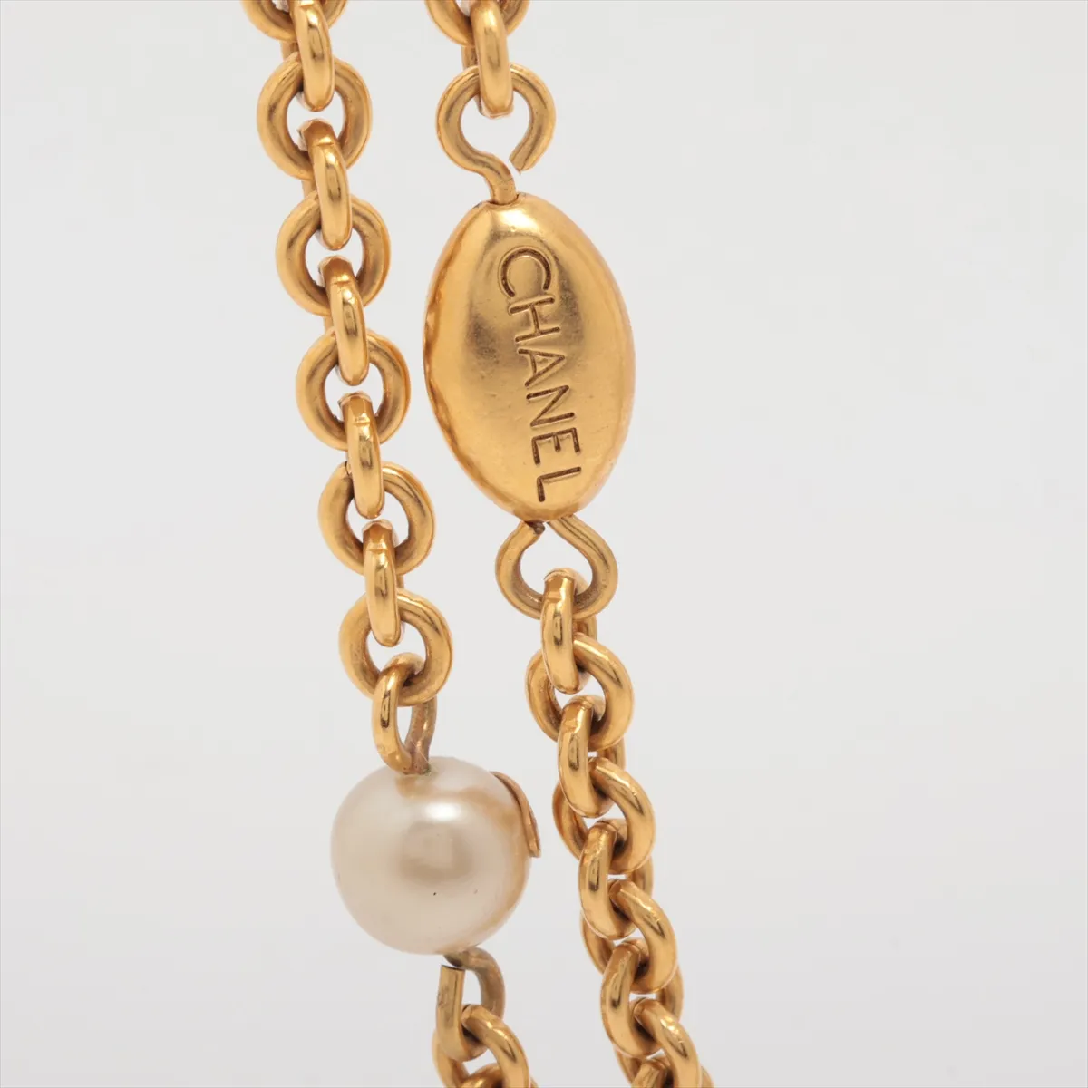 Logo 94A Necklace, GP x Faux Pearl, Gold, — view 3