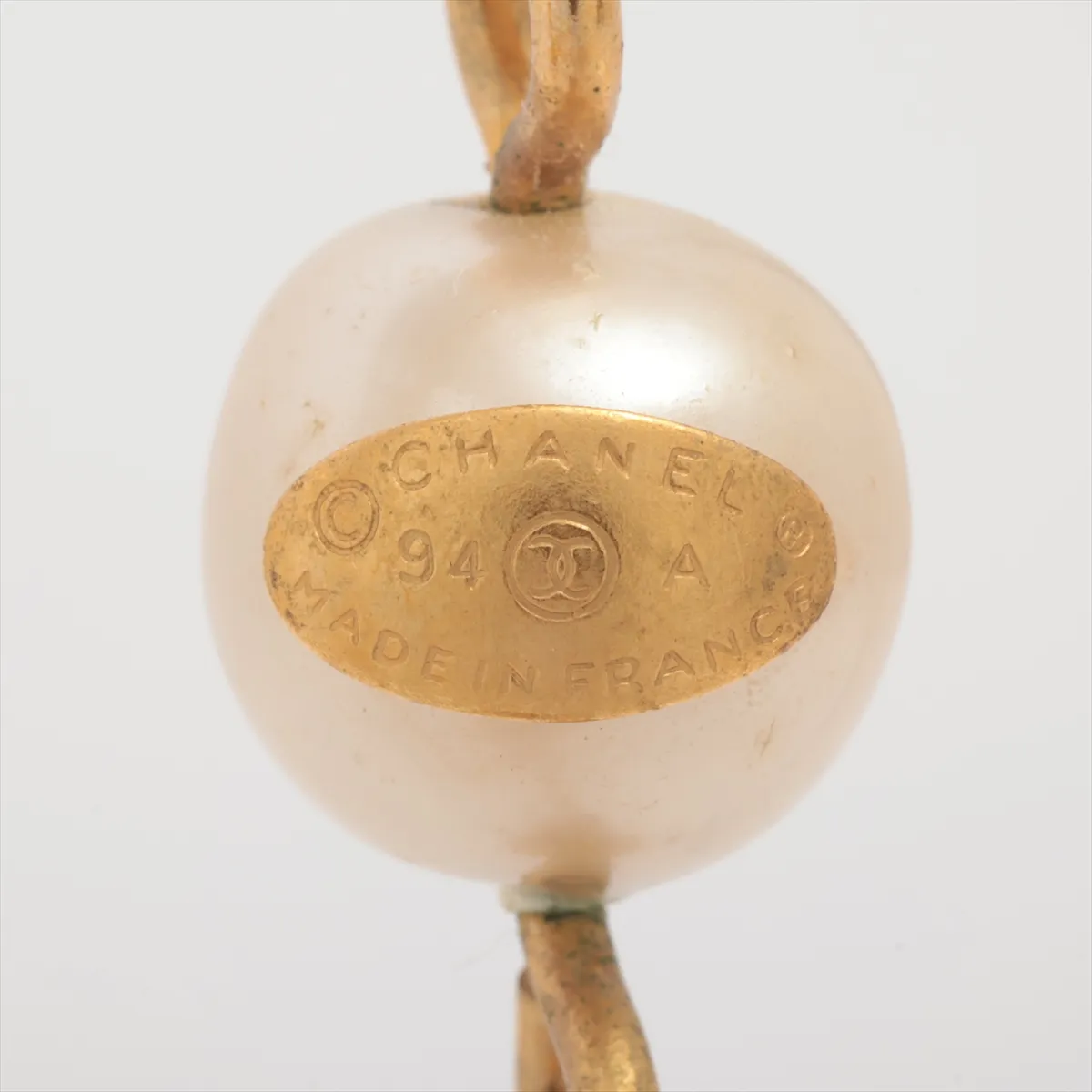 Logo 94A Necklace, GP x Faux Pearl, Gold, — view 5
