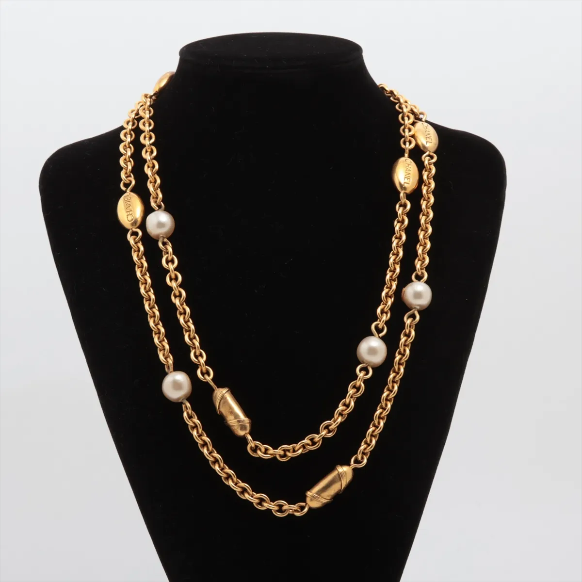 Logo 94A Necklace, GP x Faux Pearl, Gold, — view 6