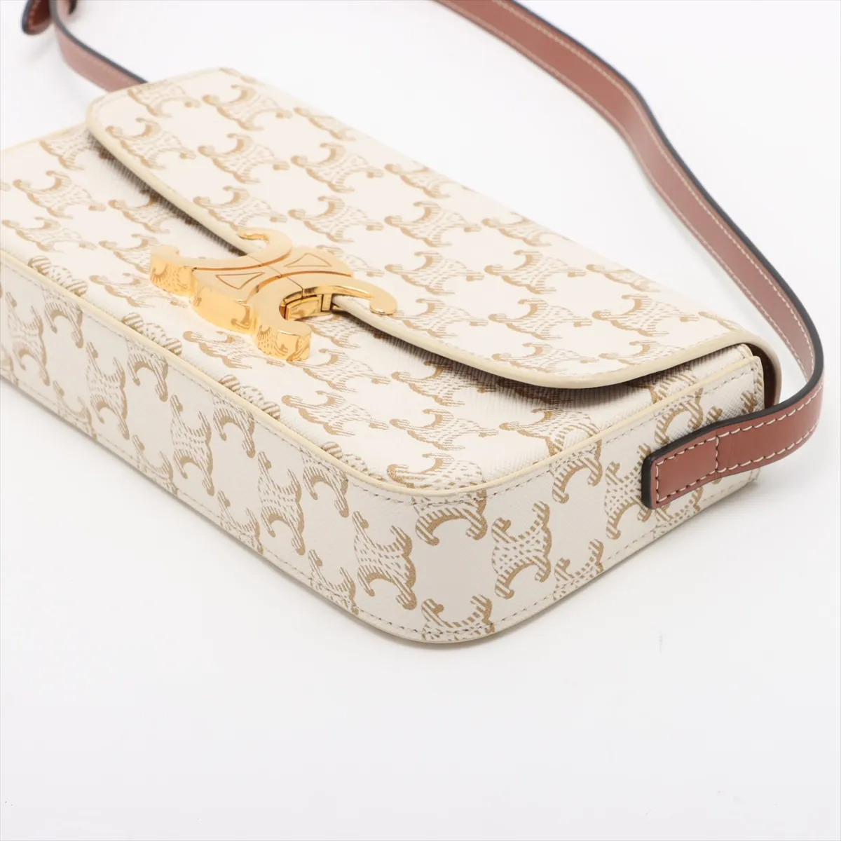 Triomphe Claude PVC x Leather Shoulder Bag White x Brown — view 3