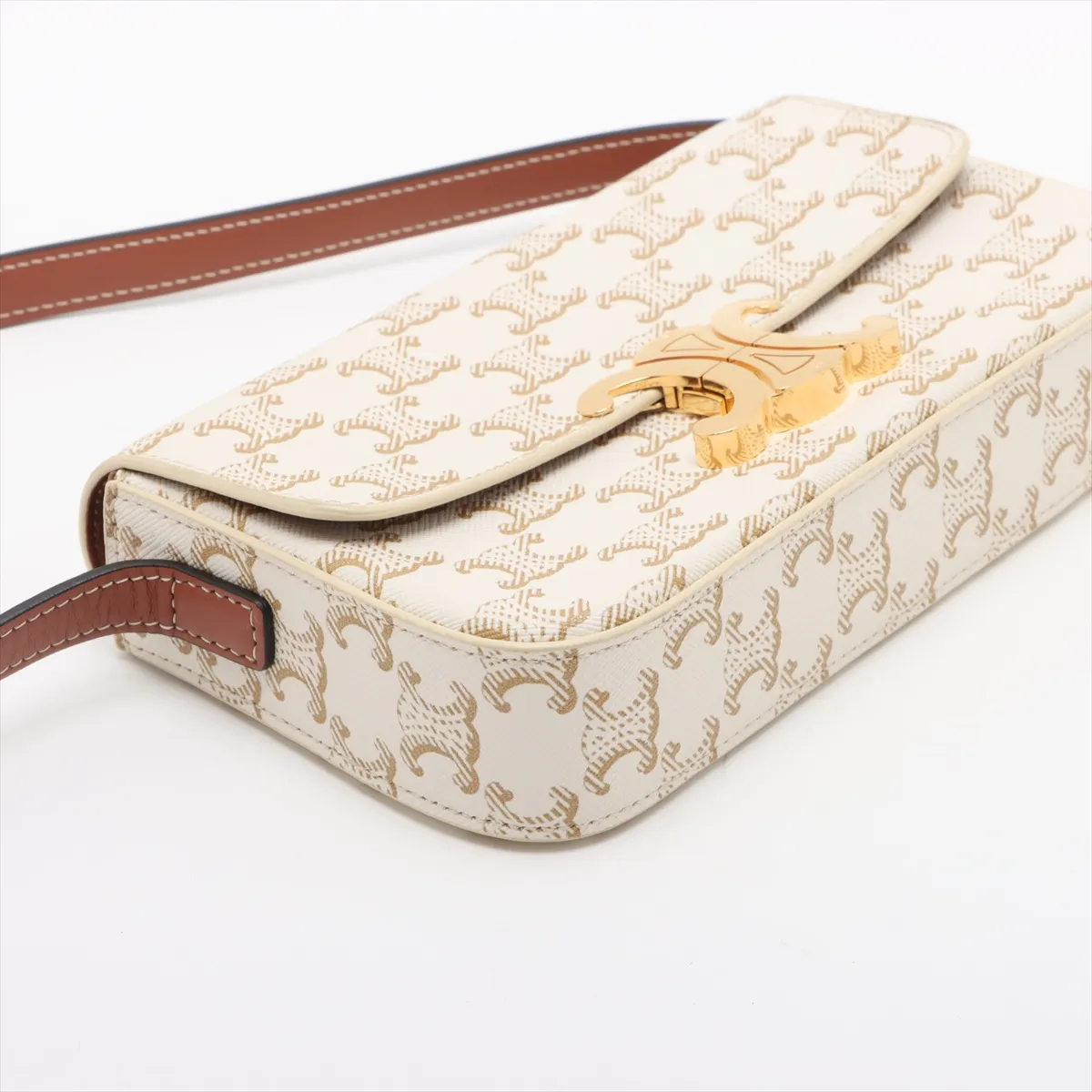 Triomphe Claude PVC x Leather Shoulder Bag White x Brown — view 4