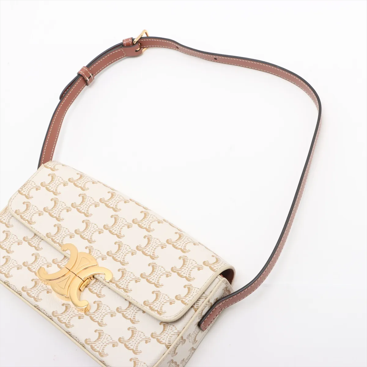 Triomphe Claude PVC x Leather Shoulder Bag White x Brown — view 5