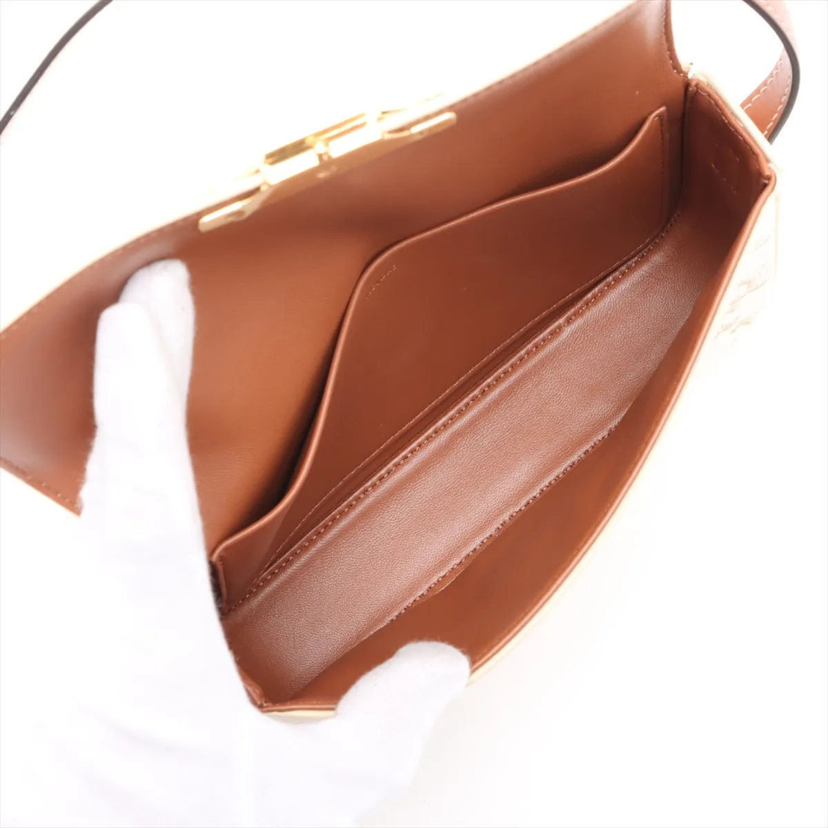 Triomphe Claude PVC x Leather Shoulder Bag White x Brown — view 6