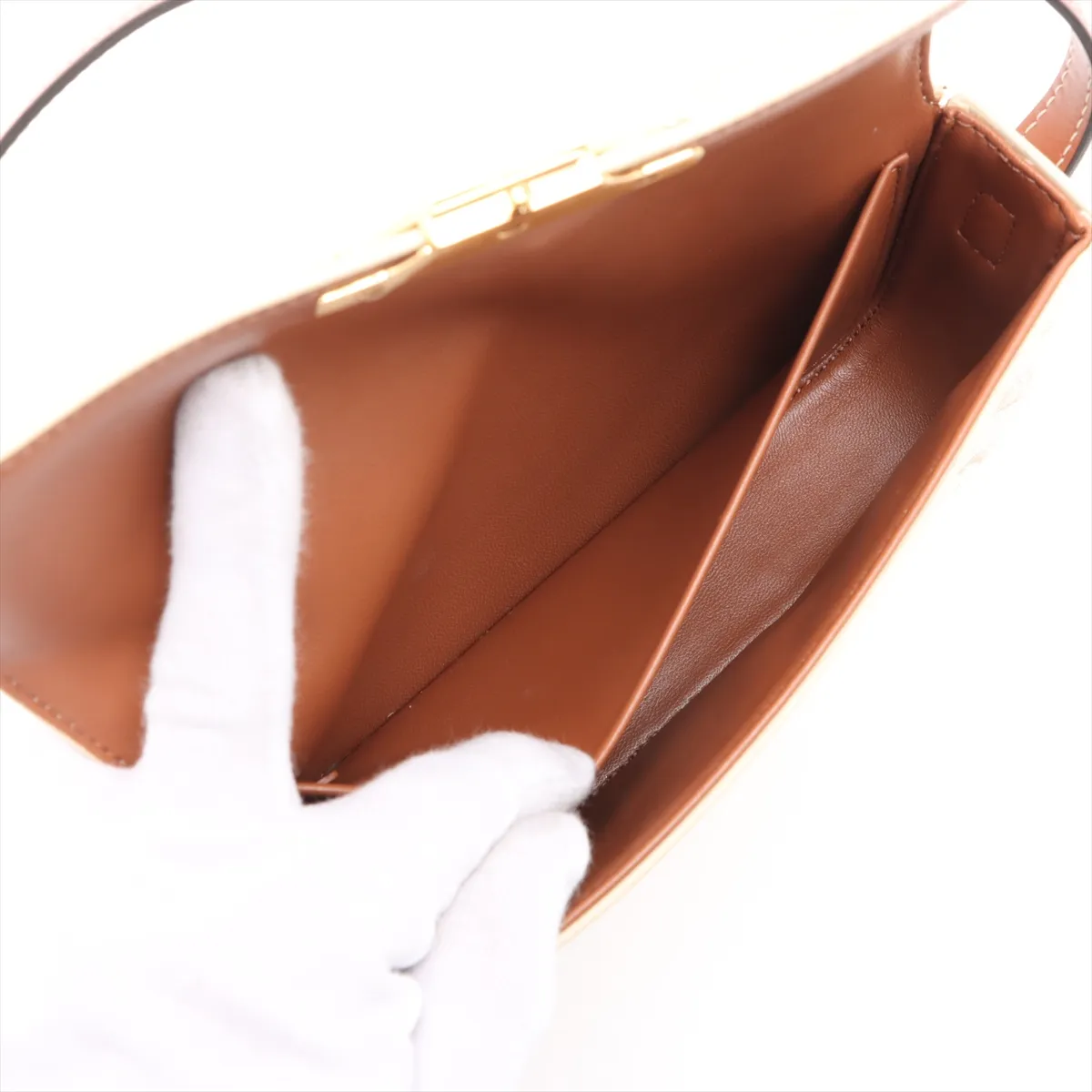 Triomphe Claude PVC x Leather Shoulder Bag White x Brown — view 7