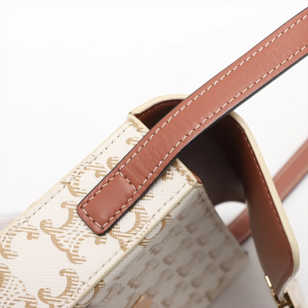 Triomphe Claude PVC x Leather Shoulder Bag White x Brown — view 10