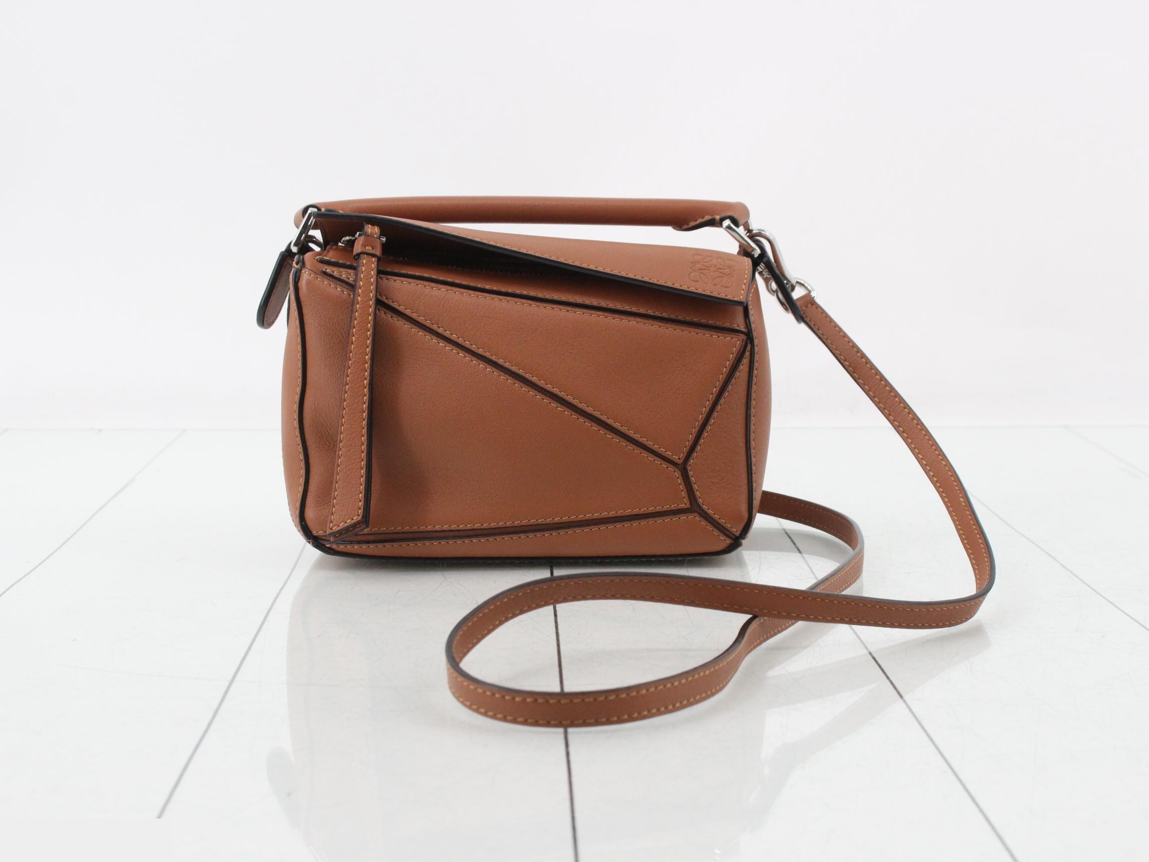 Puzzle Leather 2-Way Shoulder/Handbag, Brown