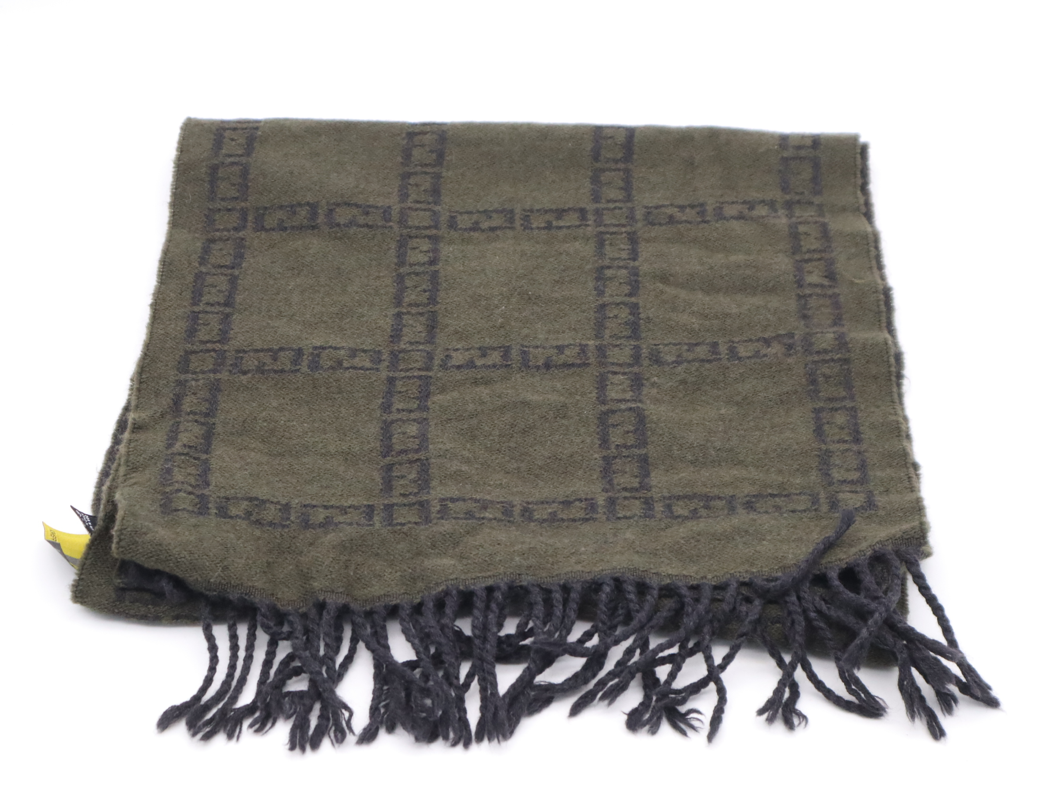 Wool Zucchino Scarf, Black, Dark Green, Other Accessories — view 6