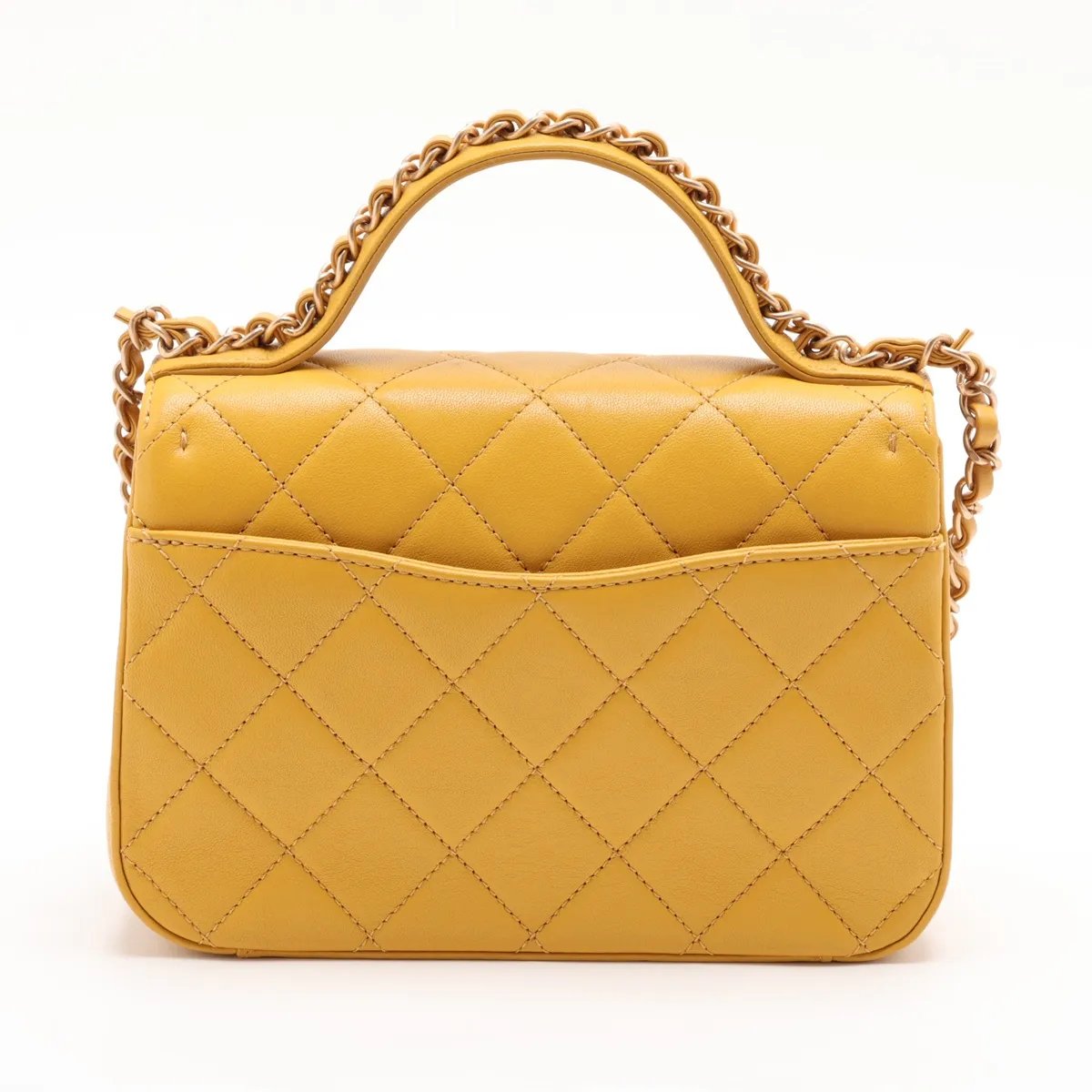 Matelassé Lambskin 2-Way Shoulder Bag, Top Handle, Yellow, Gold Hardware, 28614211, Serial Number 28 — view 2