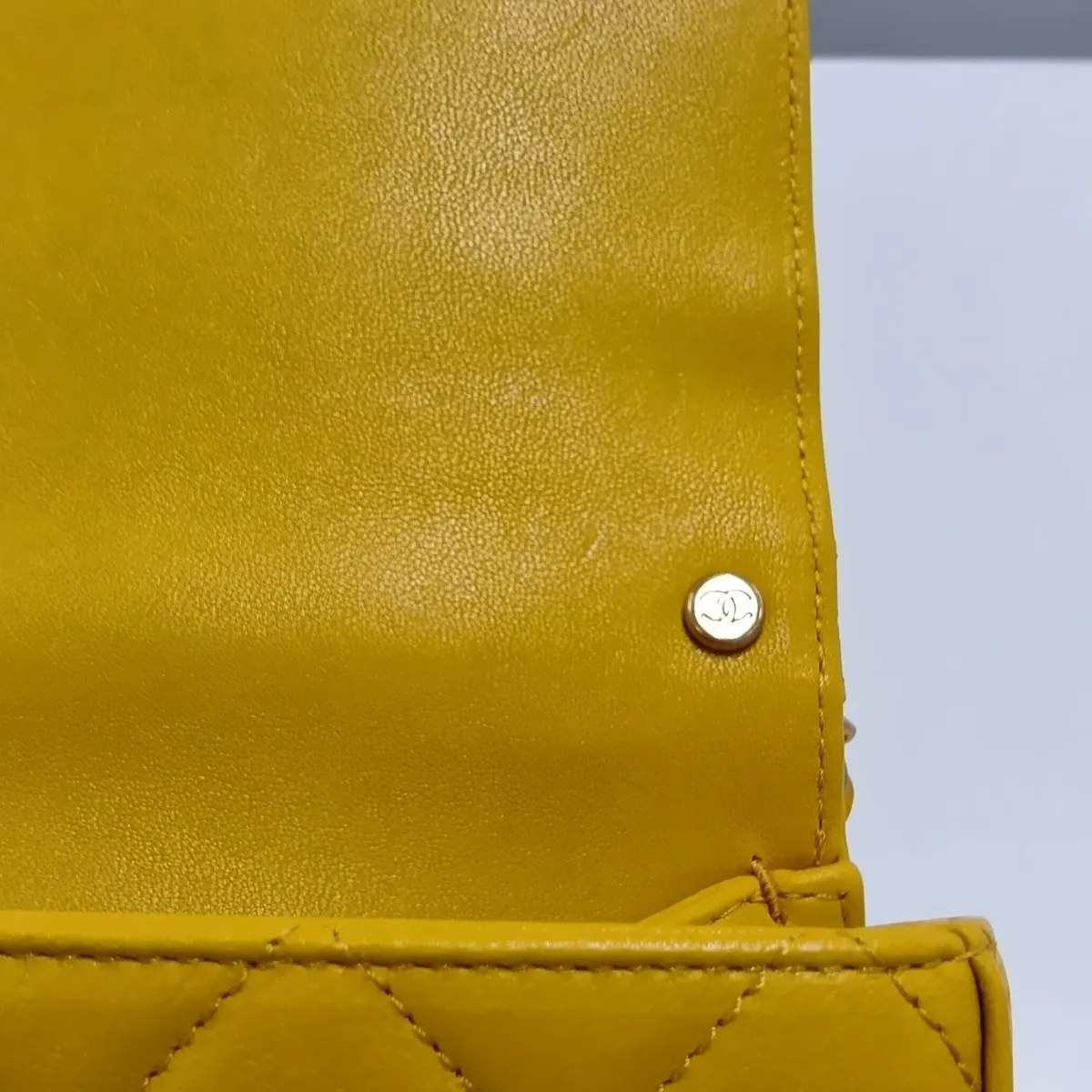 Matelassé Lambskin 2-Way Shoulder Bag, Top Handle, Yellow, Gold Hardware, 28614211, Serial Number 28 — view 13
