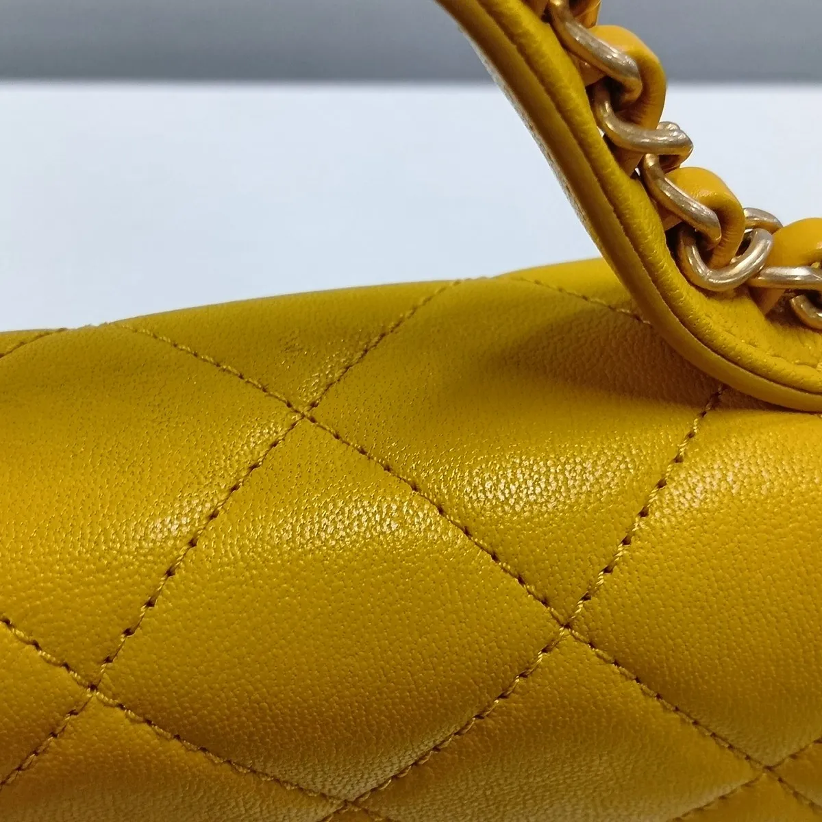 Matelassé Lambskin 2-Way Shoulder Bag, Top Handle, Yellow, Gold Hardware, 28614211, Serial Number 28 — view 14