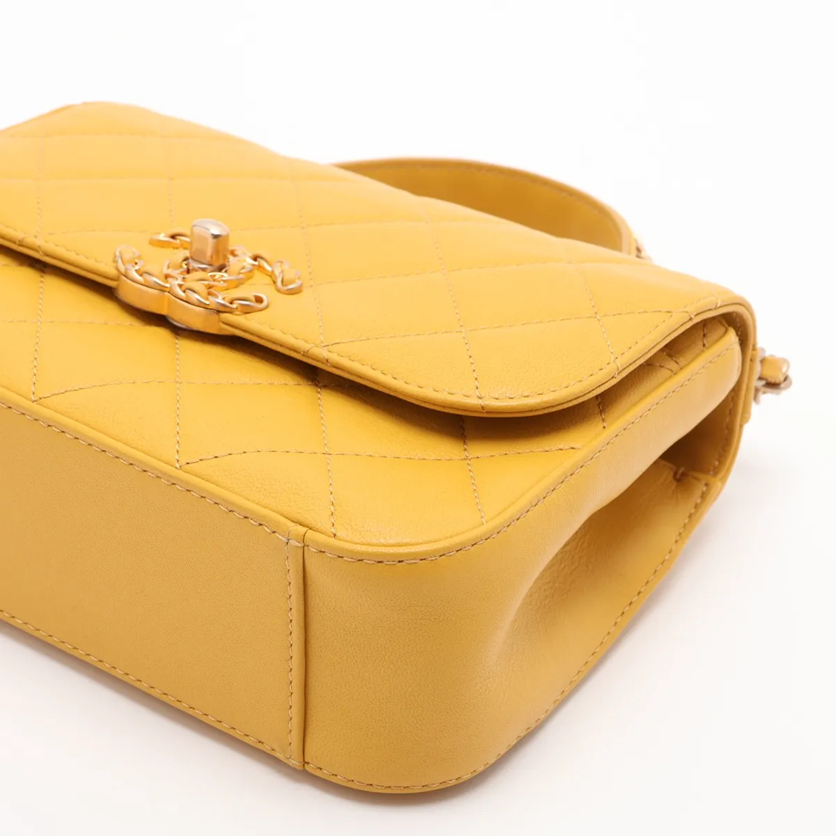 Matelassé Lambskin 2-Way Shoulder Bag, Top Handle, Yellow, Gold Hardware, 28614211, Serial Number 28 — view 3