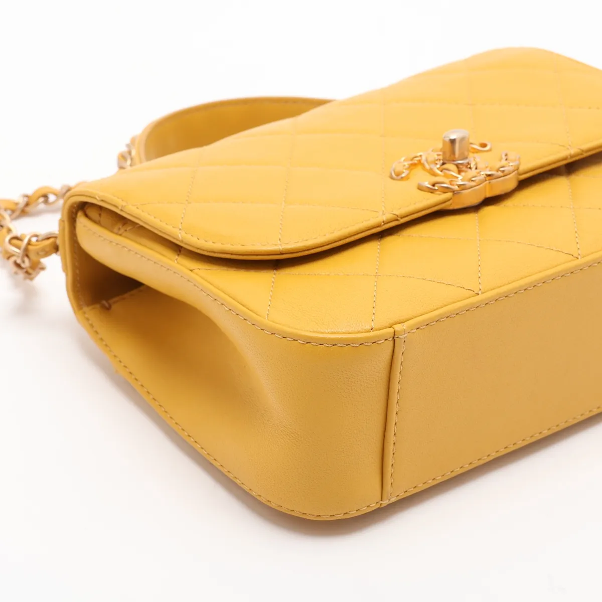 Matelassé Lambskin 2-Way Shoulder Bag, Top Handle, Yellow, Gold Hardware, 28614211, Serial Number 28 — view 4