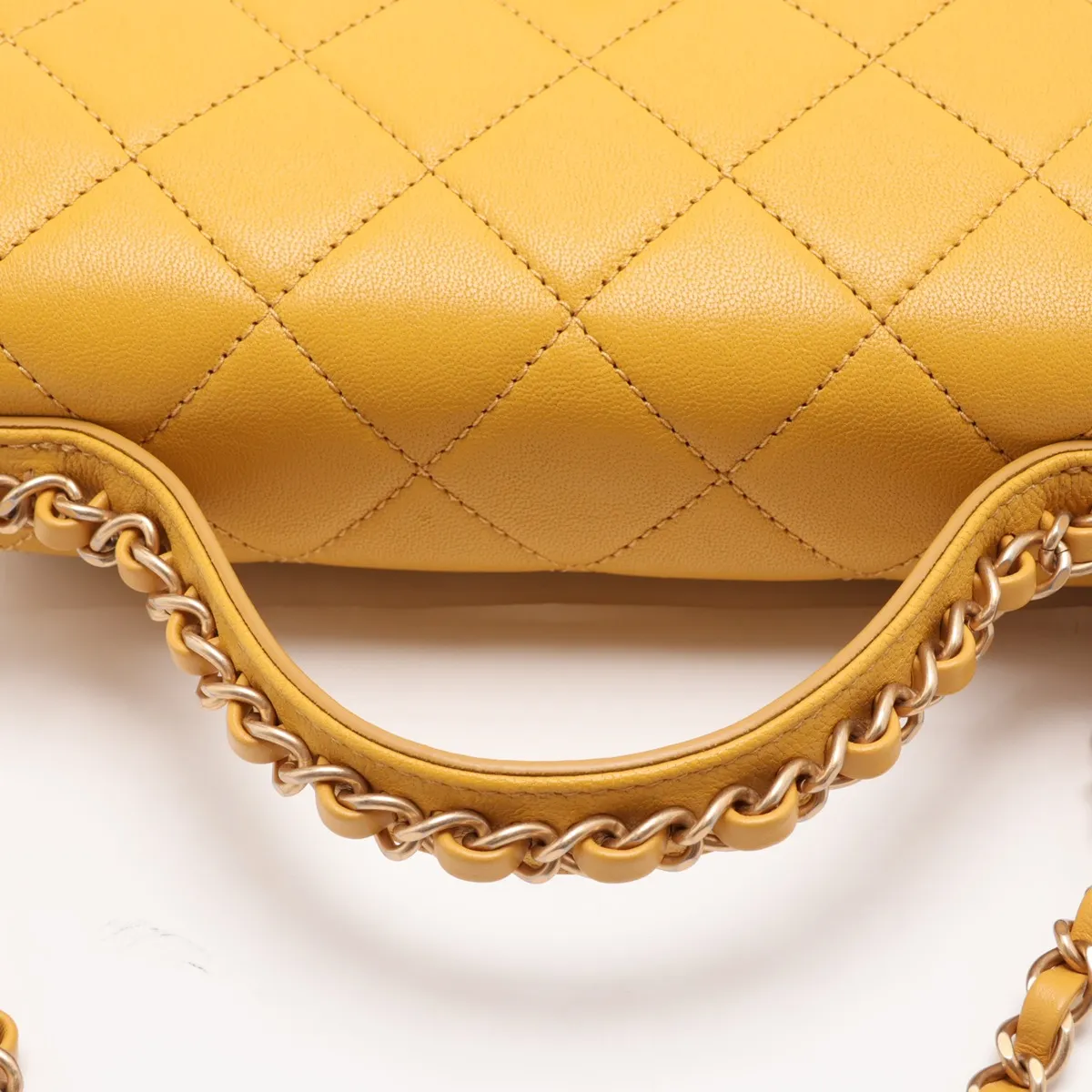 Matelassé Lambskin 2-Way Shoulder Bag, Top Handle, Yellow, Gold Hardware, 28614211, Serial Number 28 — view 5