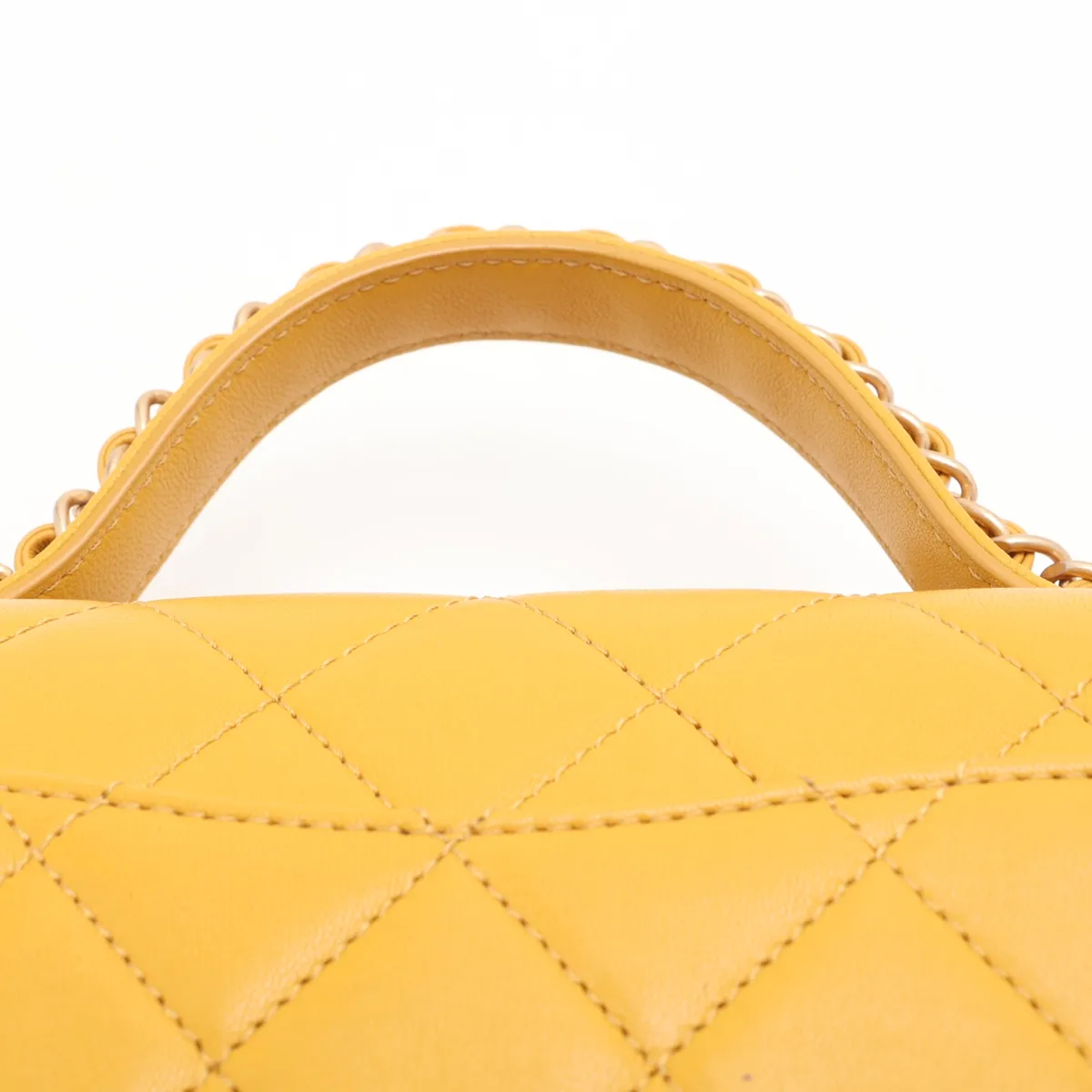 Matelassé Lambskin 2-Way Shoulder Bag, Top Handle, Yellow, Gold Hardware, 28614211, Serial Number 28 — view 6