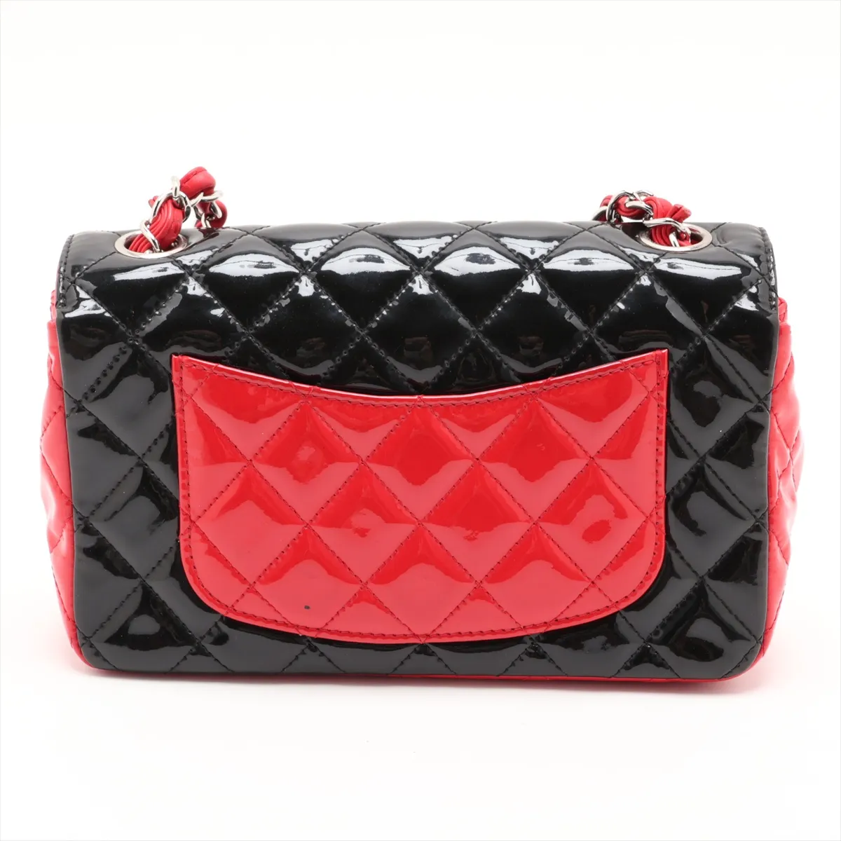 Mini Matelassé 20 Patent Leather Single Flap Single Chain Bag, Black x Red, Silver Hardware, 29195676, Serial Number 29-series, A69900 — view 2