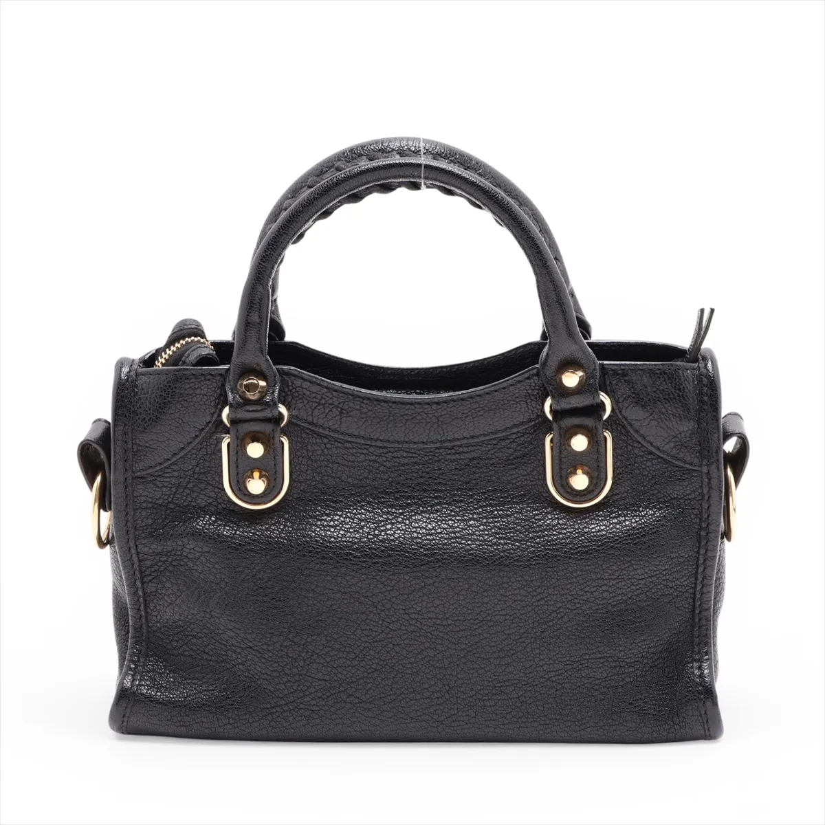 Classic Metal Edge City Leather 2-Way Handbag, Black, 390160, with Mirror — view 2