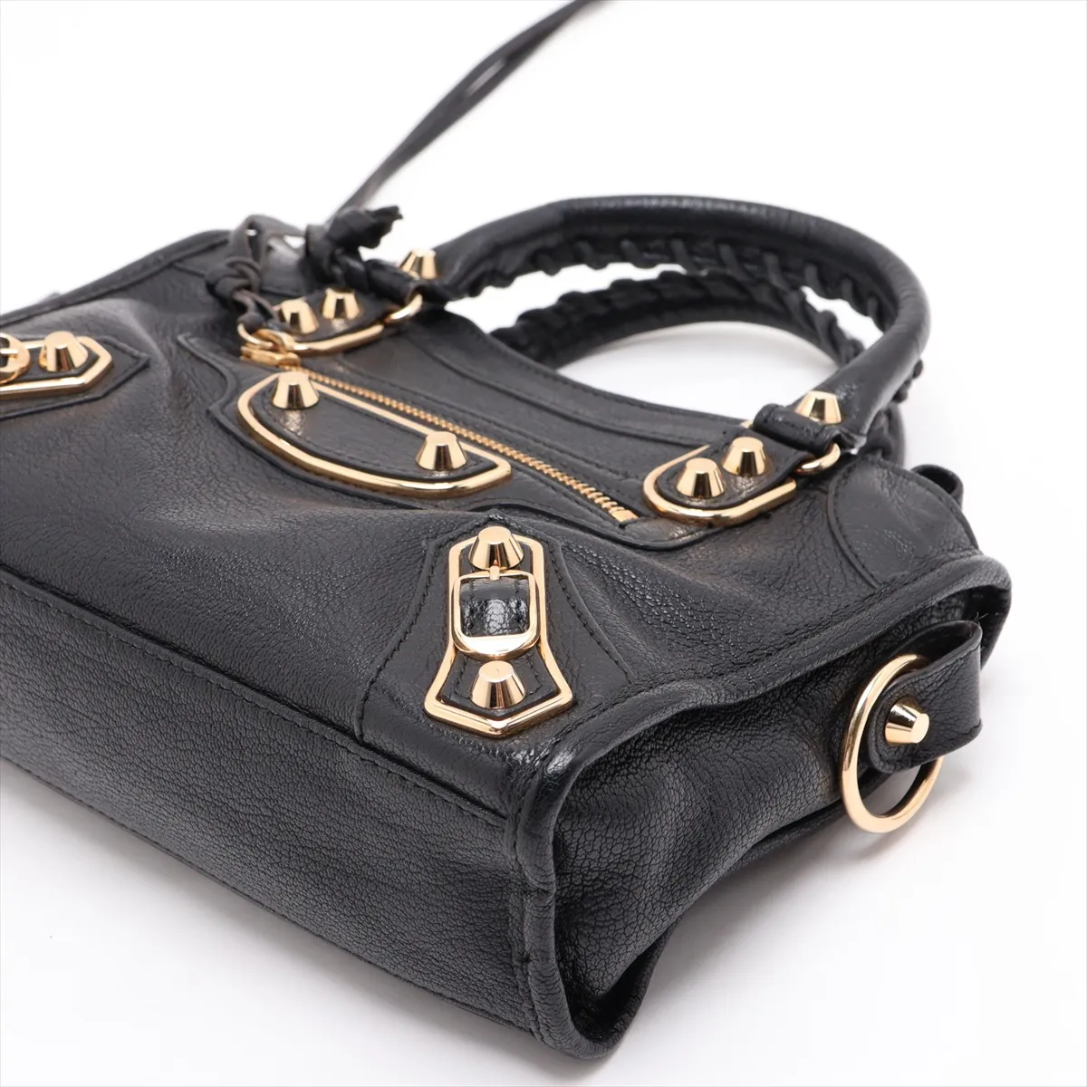 Classic Metal Edge City Leather 2-Way Handbag, Black, 390160, with Mirror — view 3