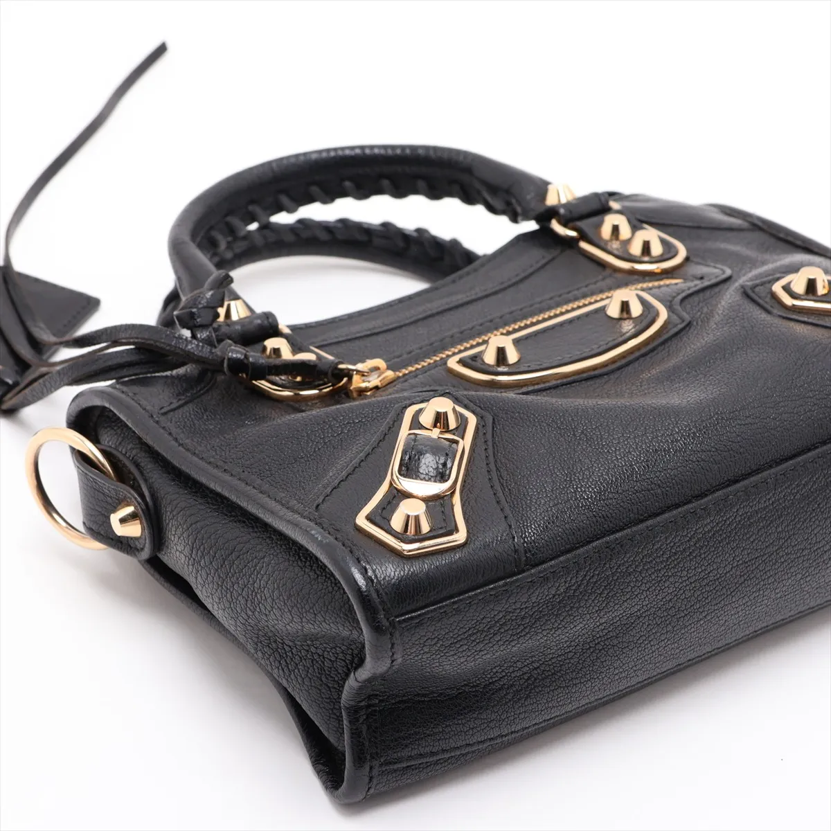 Classic Metal Edge City Leather 2-Way Handbag, Black, 390160, with Mirror — view 4