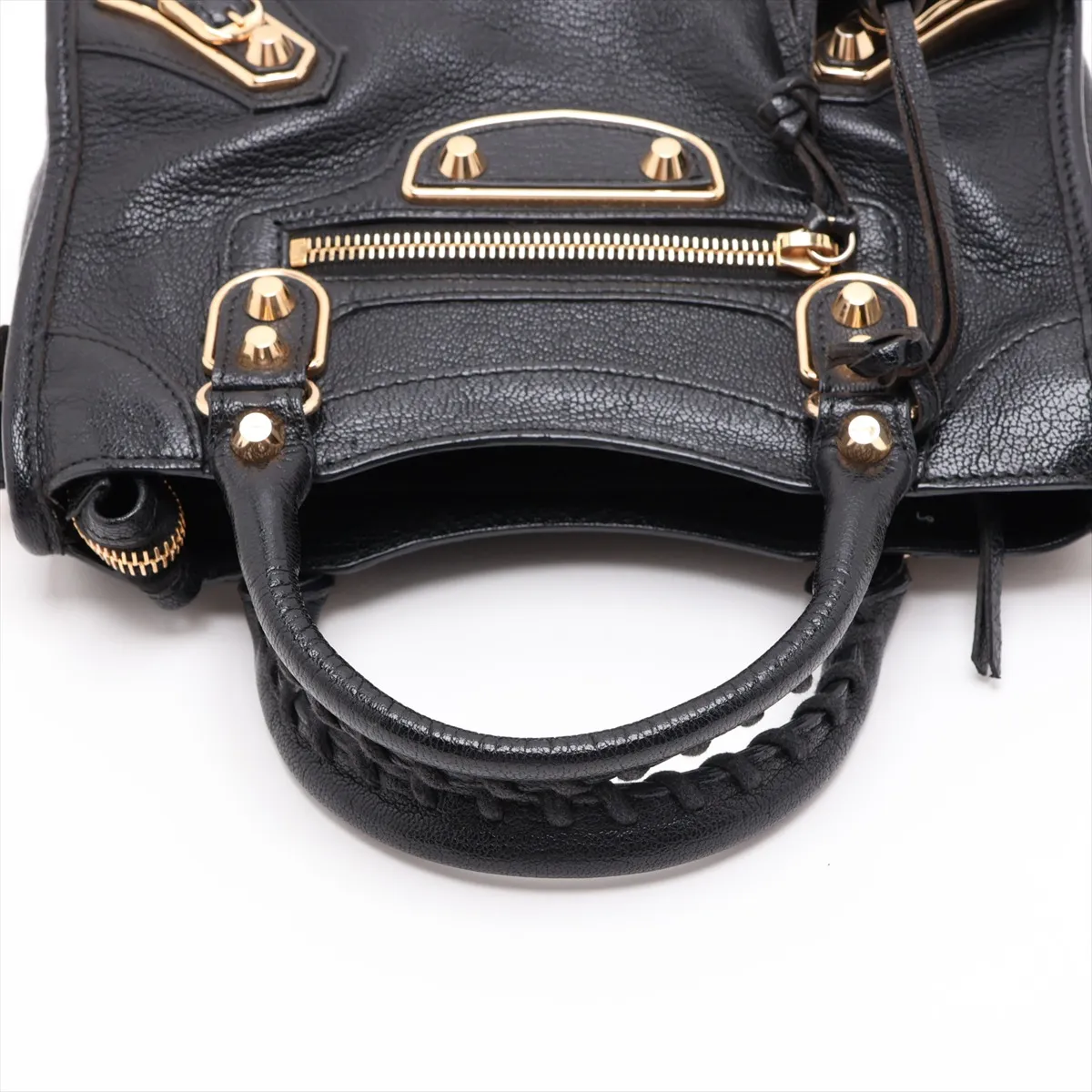 Classic Metal Edge City Leather 2-Way Handbag, Black, 390160, with Mirror — view 5