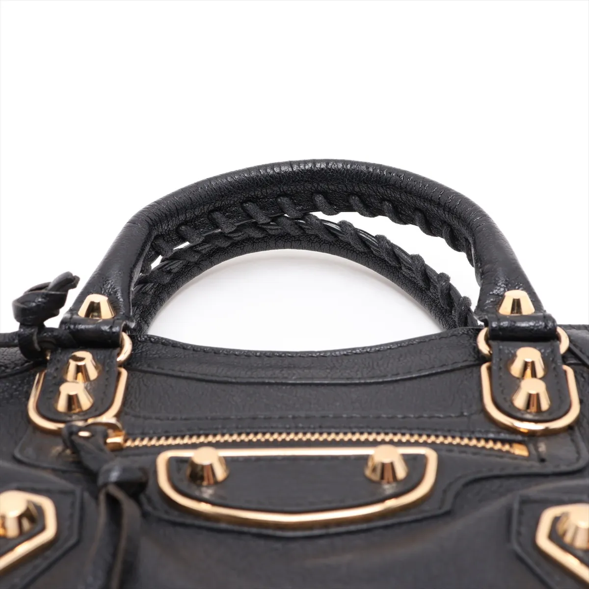 Classic Metal Edge City Leather 2-Way Handbag, Black, 390160, with Mirror — view 6
