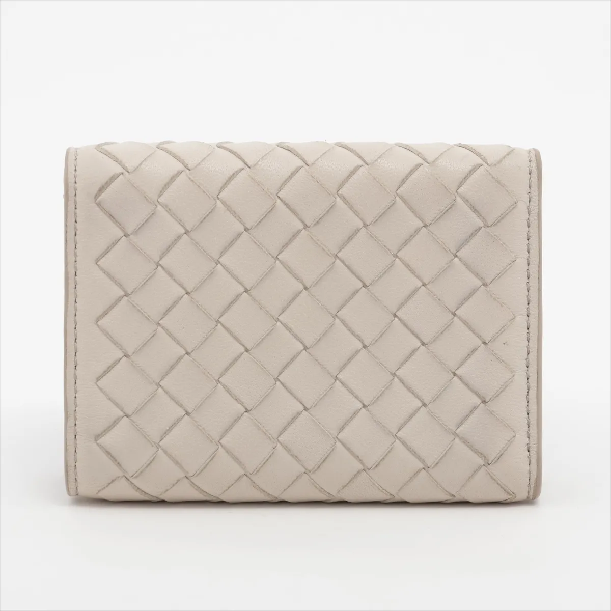 Intrecciato Leather Compact Wallet, Ivory — view 2
