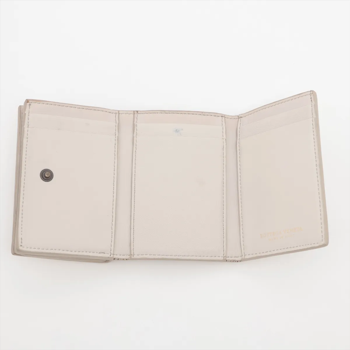 Intrecciato Leather Compact Wallet, Ivory — view 3