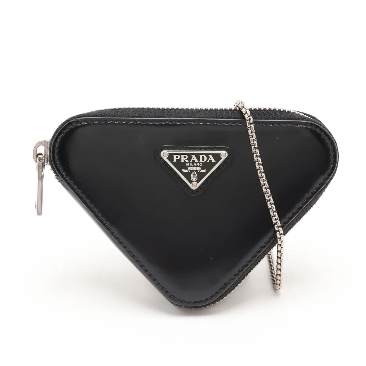 Triangle Leather Chain Shoulder Bag, Black
