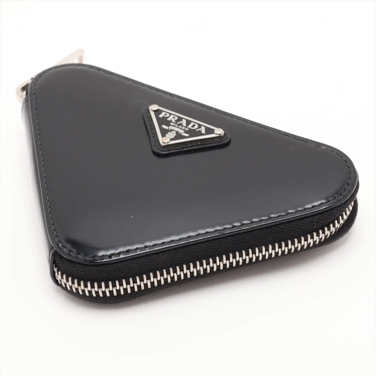 Triangle Leather Chain Shoulder Bag, Black — view 3