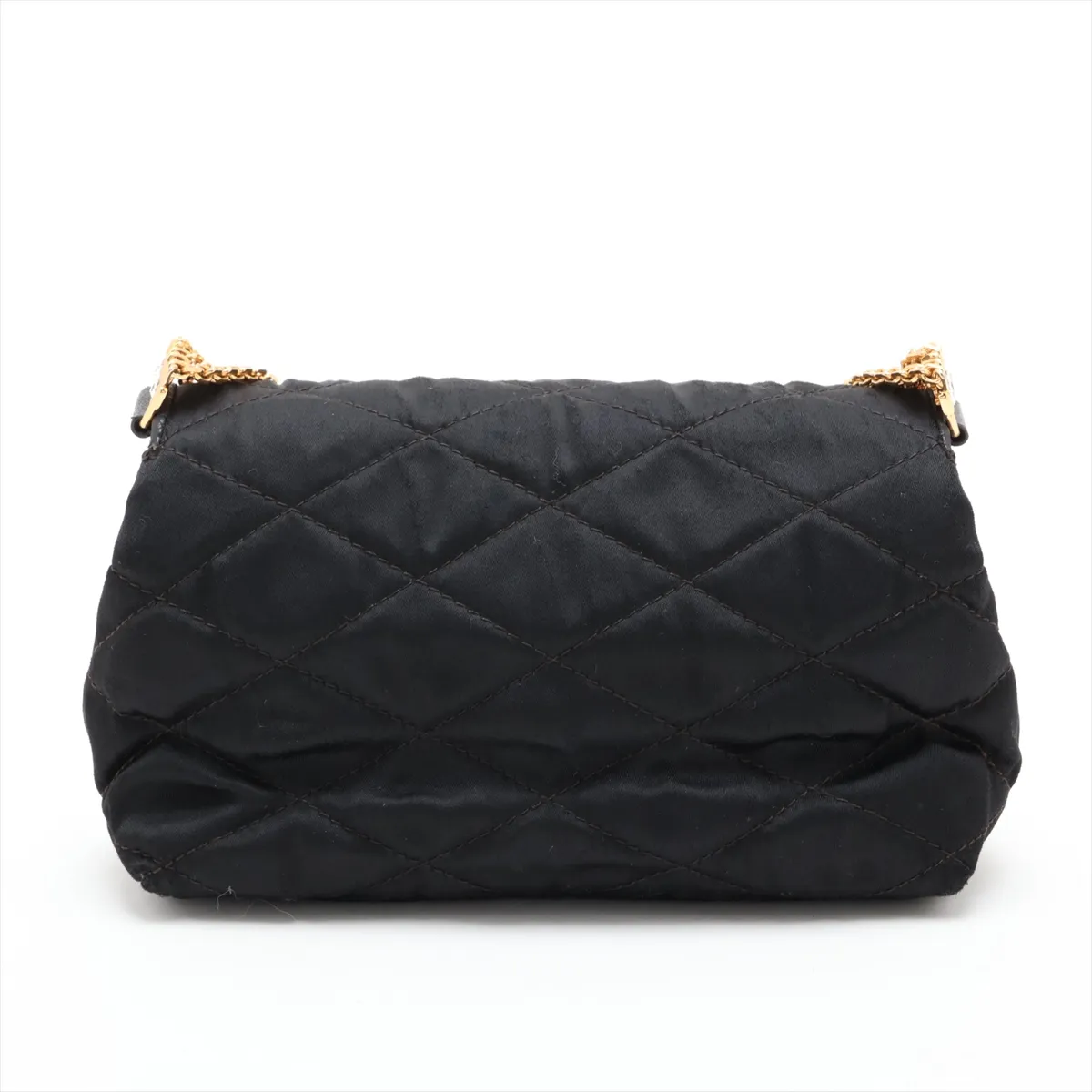 Matelassé Satin Chain Shoulder Bag, Push Lock, Black with Gold Hardware, 0752640 (Serial Number 0) — view 2