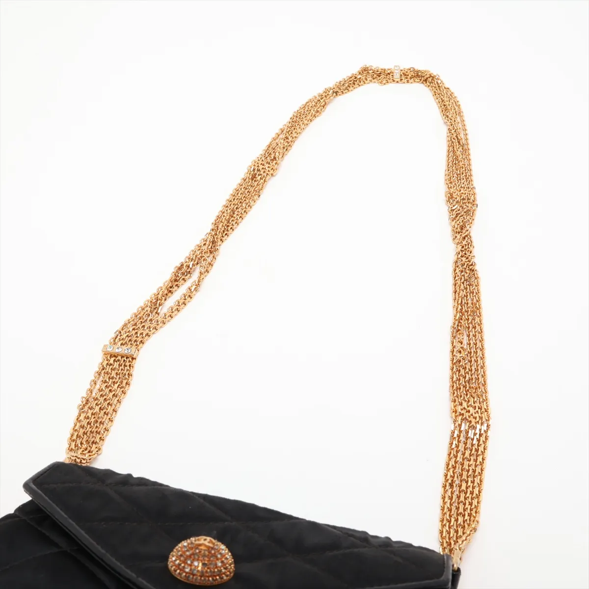 Matelassé Satin Chain Shoulder Bag, Push Lock, Black with Gold Hardware, 0752640 (Serial Number 0) — view 5