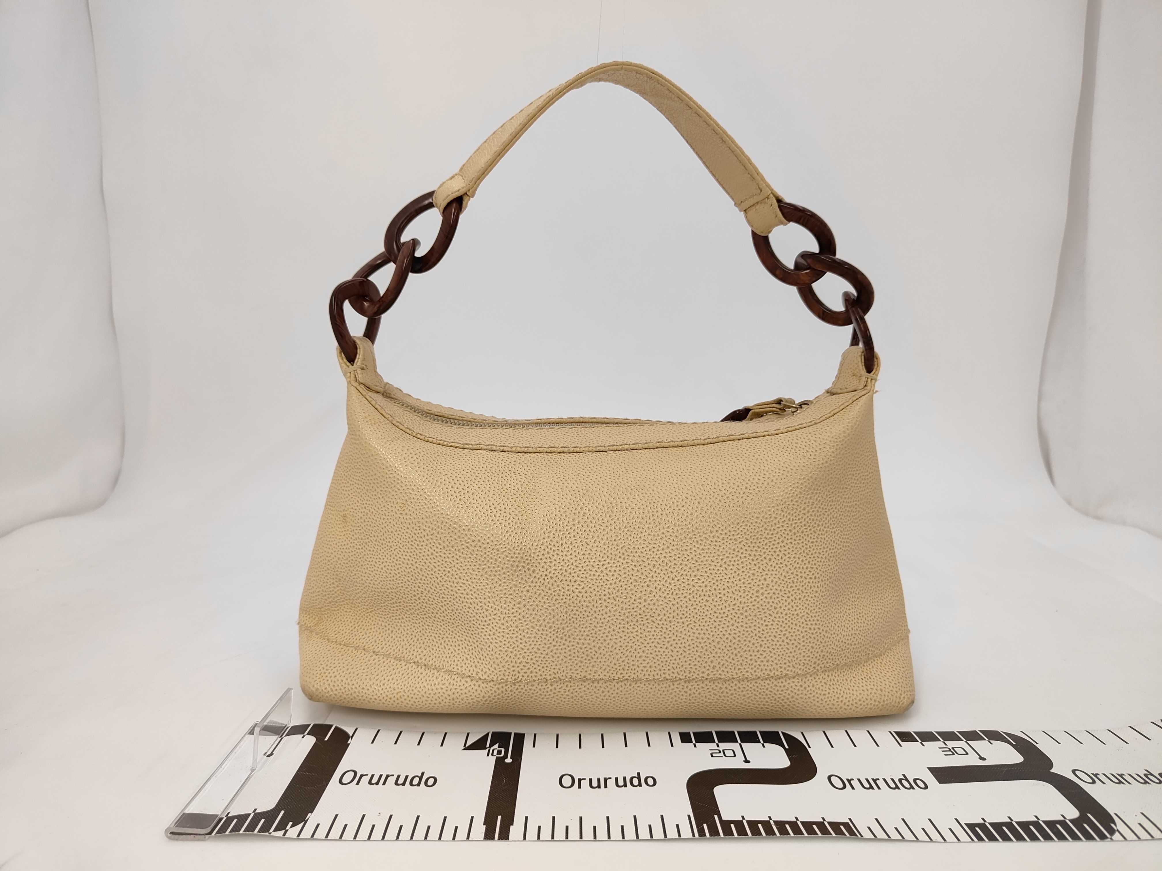 Coco Mark Caviar Skin Wood-Look Chain One-Shoulder Bag Beige Handbag — view 2