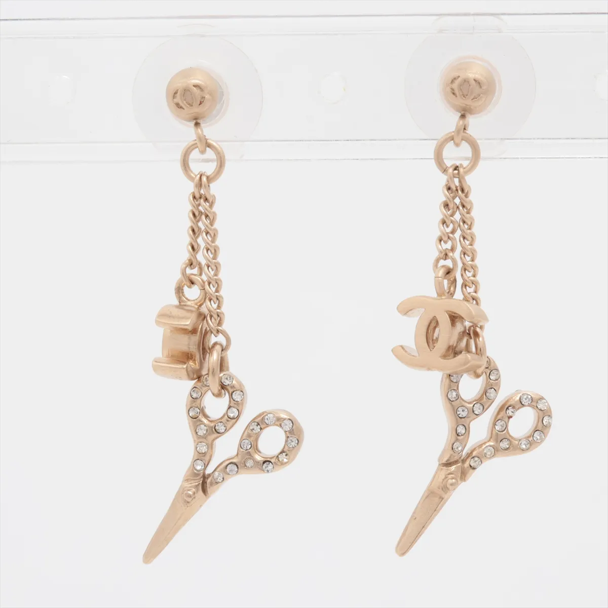 Coco Mark 09P Earrings (Pair) GP x Rhinestone Gold. Shows signs of wear,