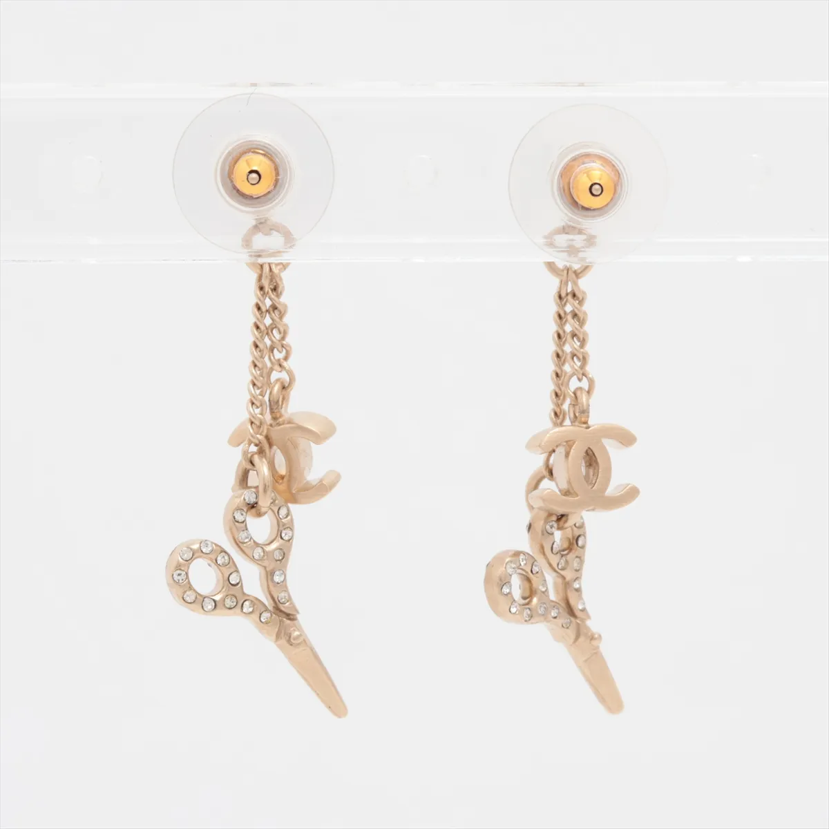 Coco Mark 09P Earrings (Pair) GP x Rhinestone Gold. Shows signs of wear, — view 2