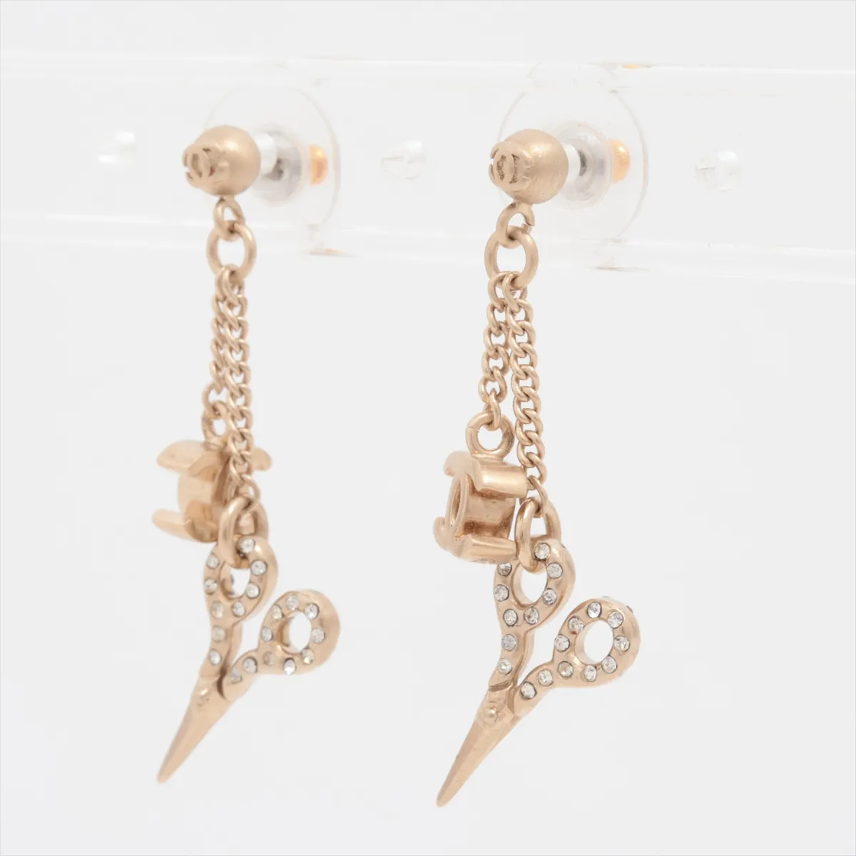Coco Mark 09P Earrings (Pair) GP x Rhinestone Gold. Shows signs of wear, — view 3