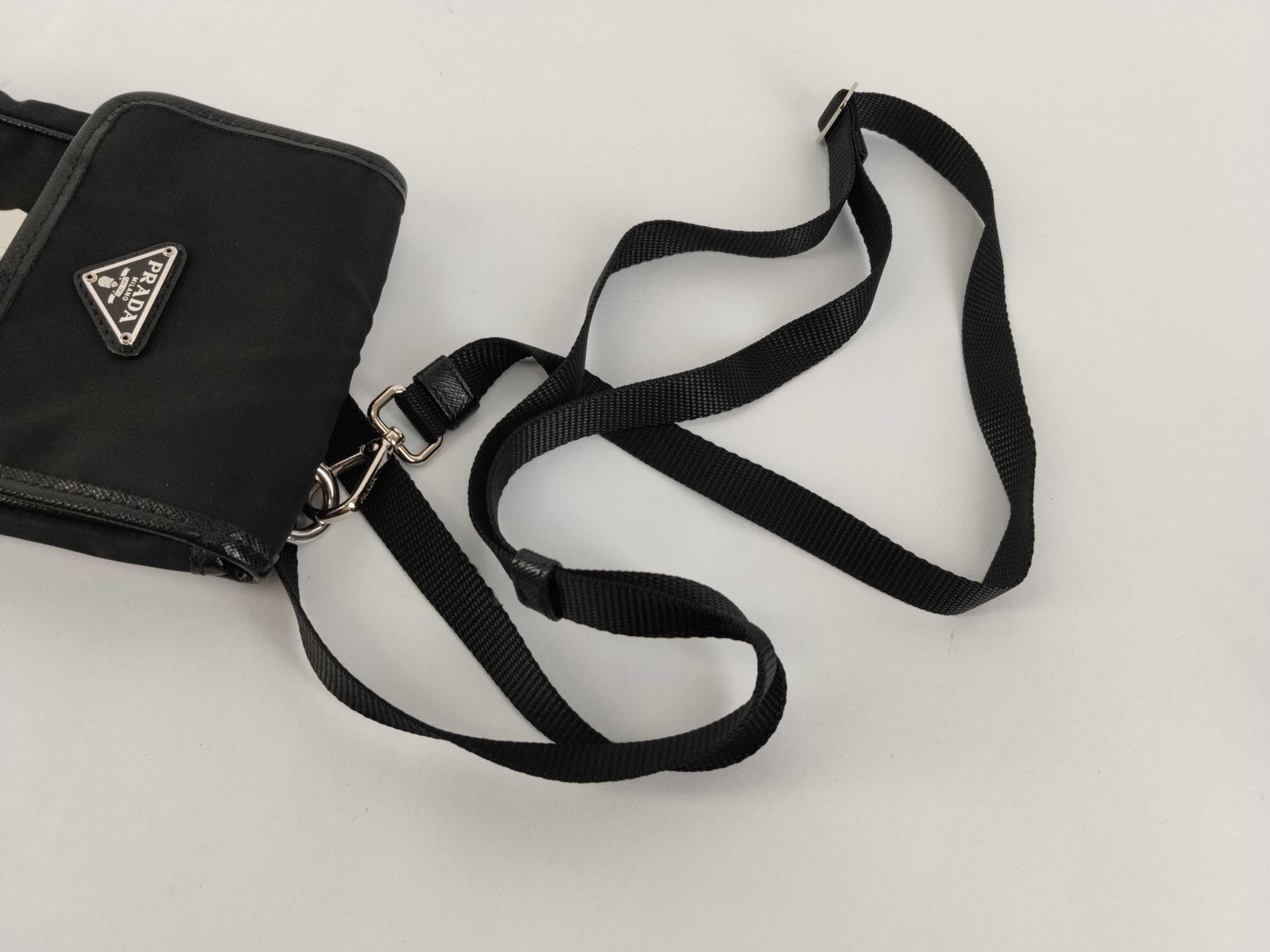 Nylon x Leather Triangle Plate Phone Case Shoulder Bag — view 3