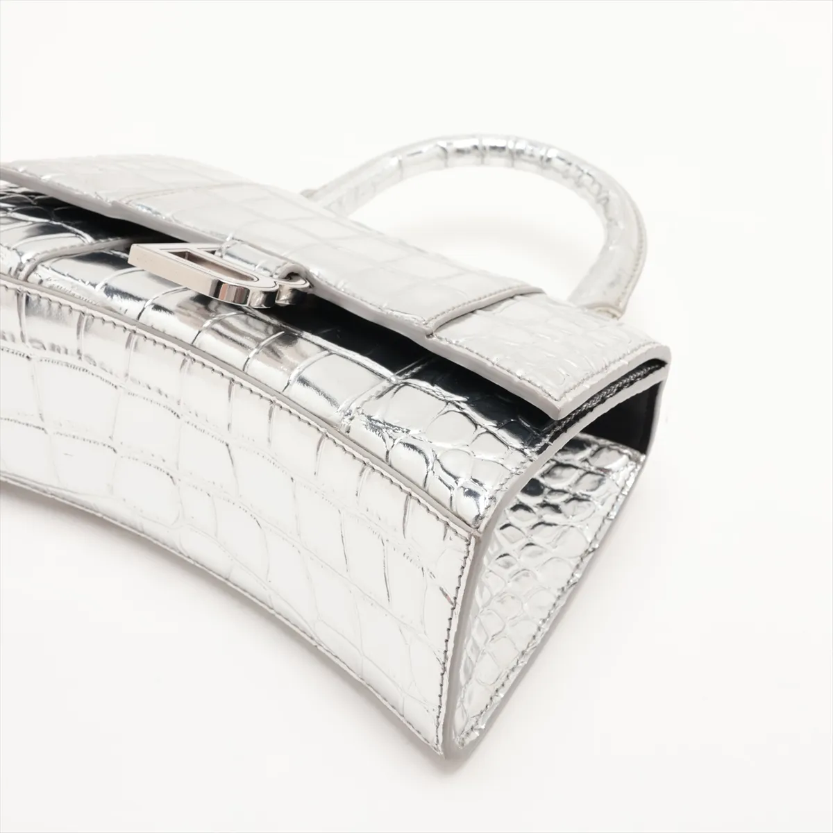 Hourglass XS 592833 Crocodile Embossed 2-Way Handbag Silver 592933. — view 3