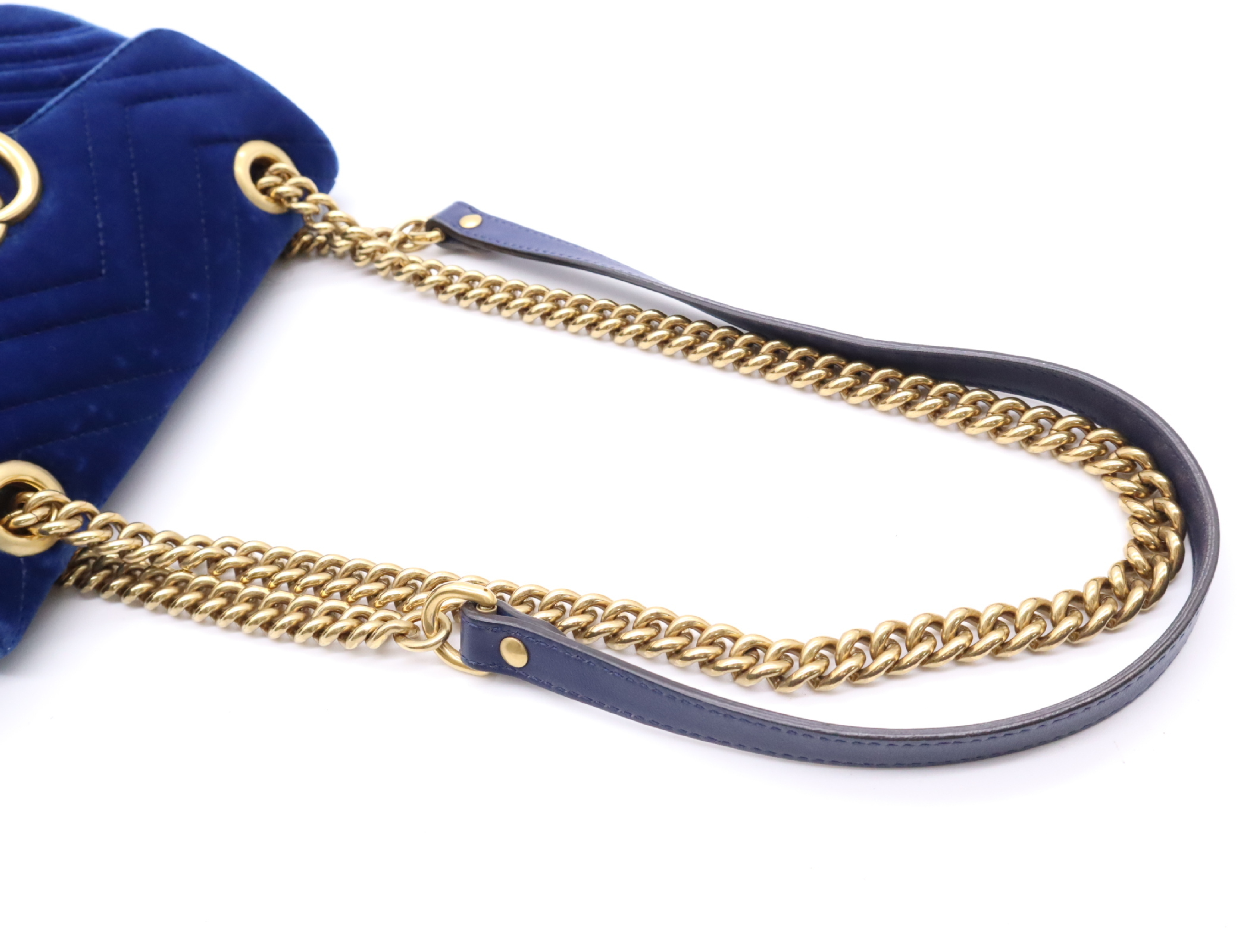 446744 GG Marmont Quilted Shoulder Bag, Blue, Gold Hardware, with Dust Bag and Box. — view 10