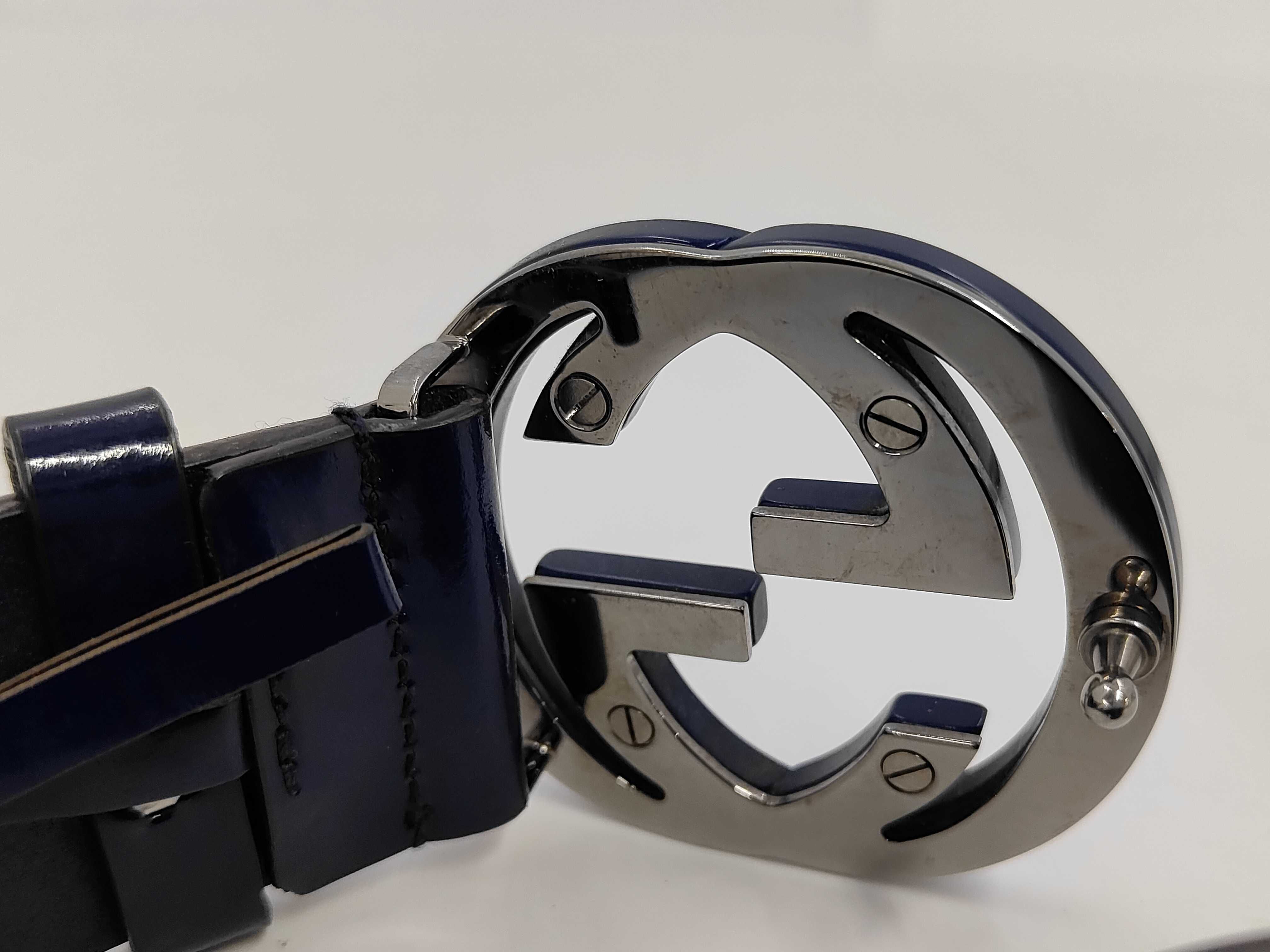 GG belt, interlocking design, navy belt — view 3