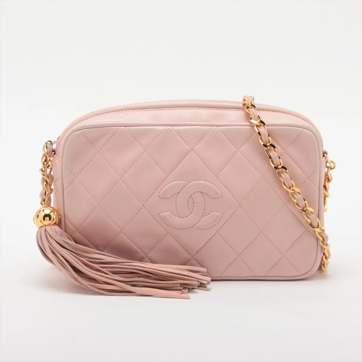 Matelassé Lambskin Chain Shoulder Bag with Fringe, Pink, Gold Hardware, 3119835 (Serial Number 3)