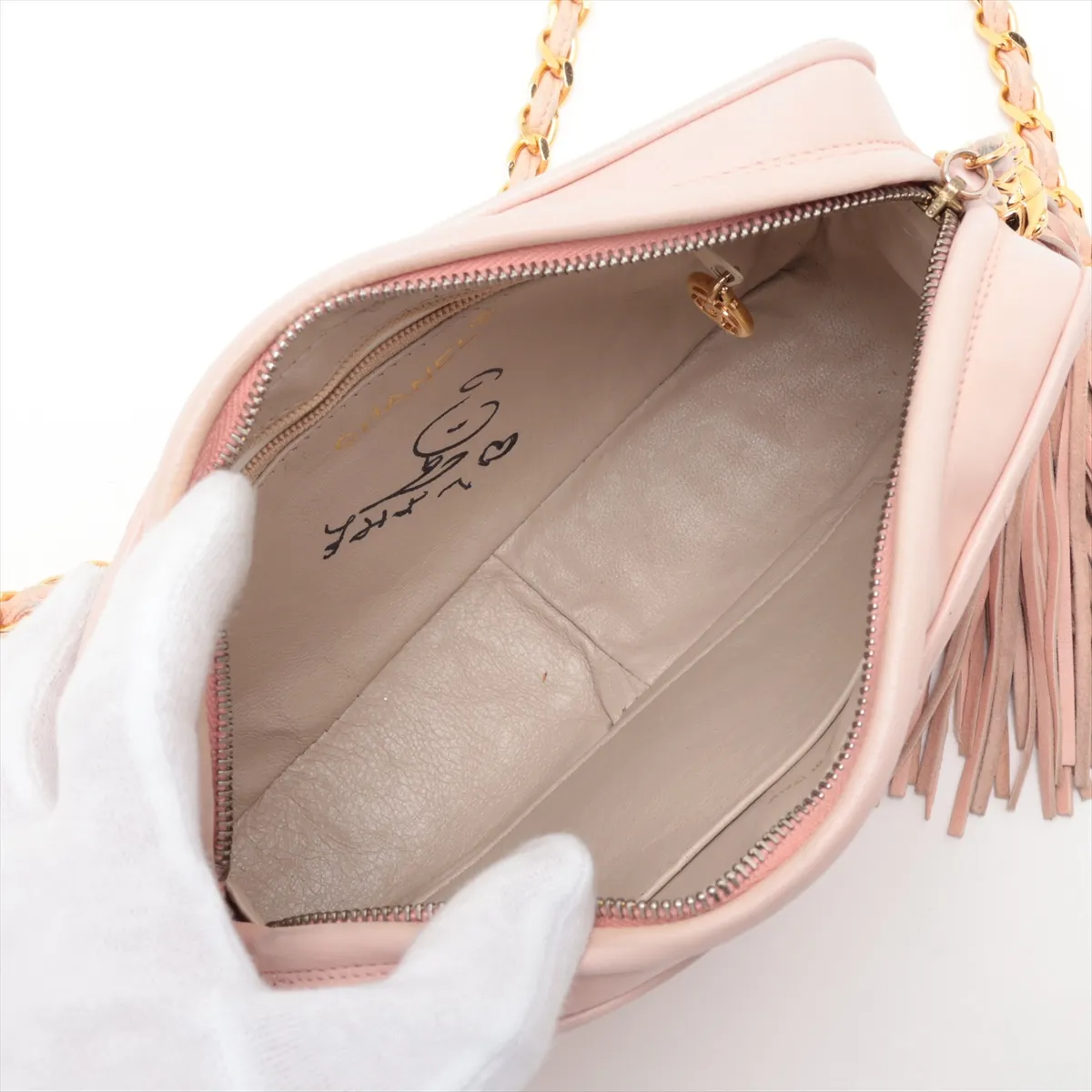 Matelassé Lambskin Chain Shoulder Bag with Fringe, Pink, Gold Hardware, 3119835 (Serial Number 3) — view 6