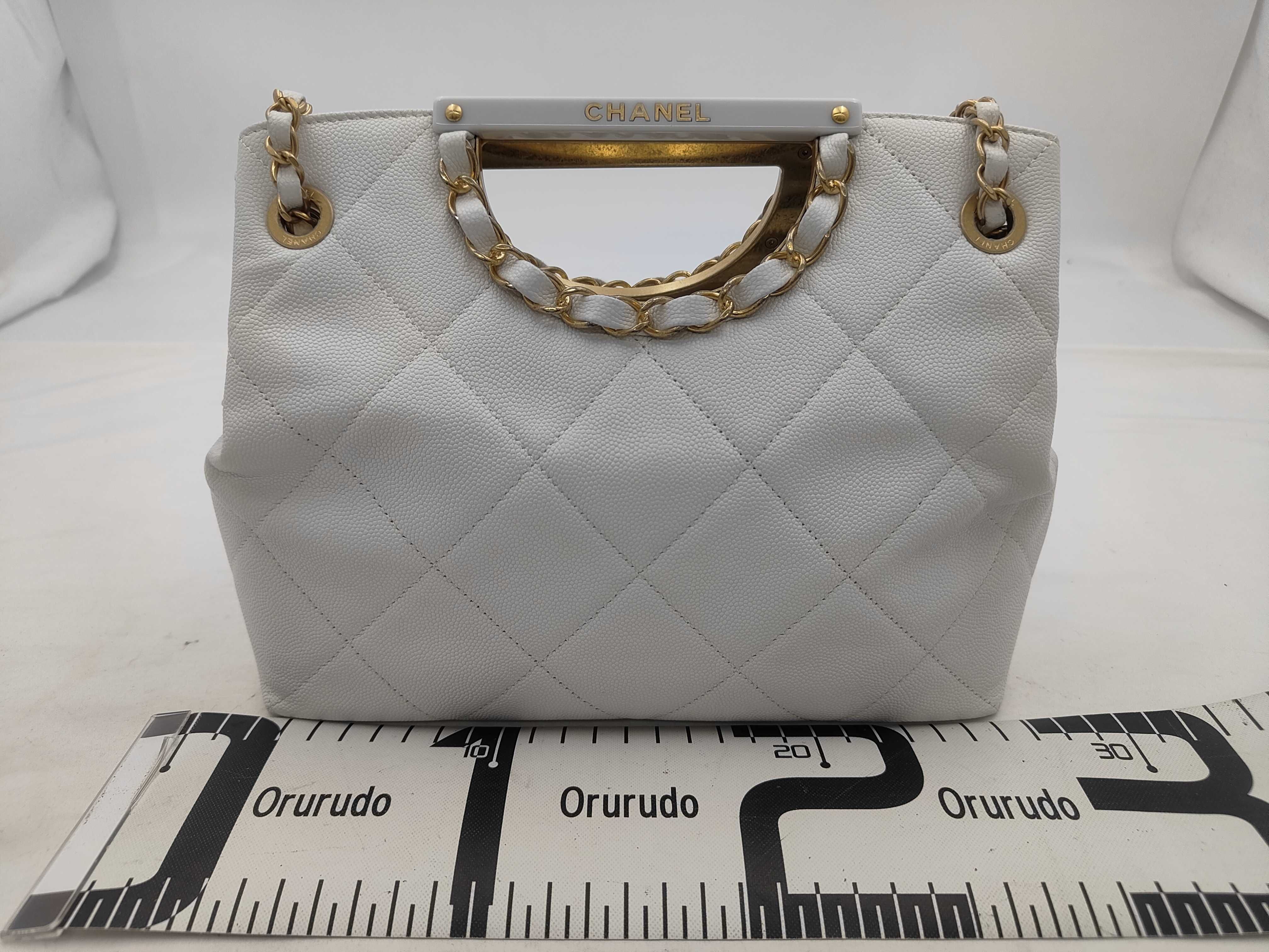 Matelassé Chain Handbag, Caviar Leather, White Bag — view 2