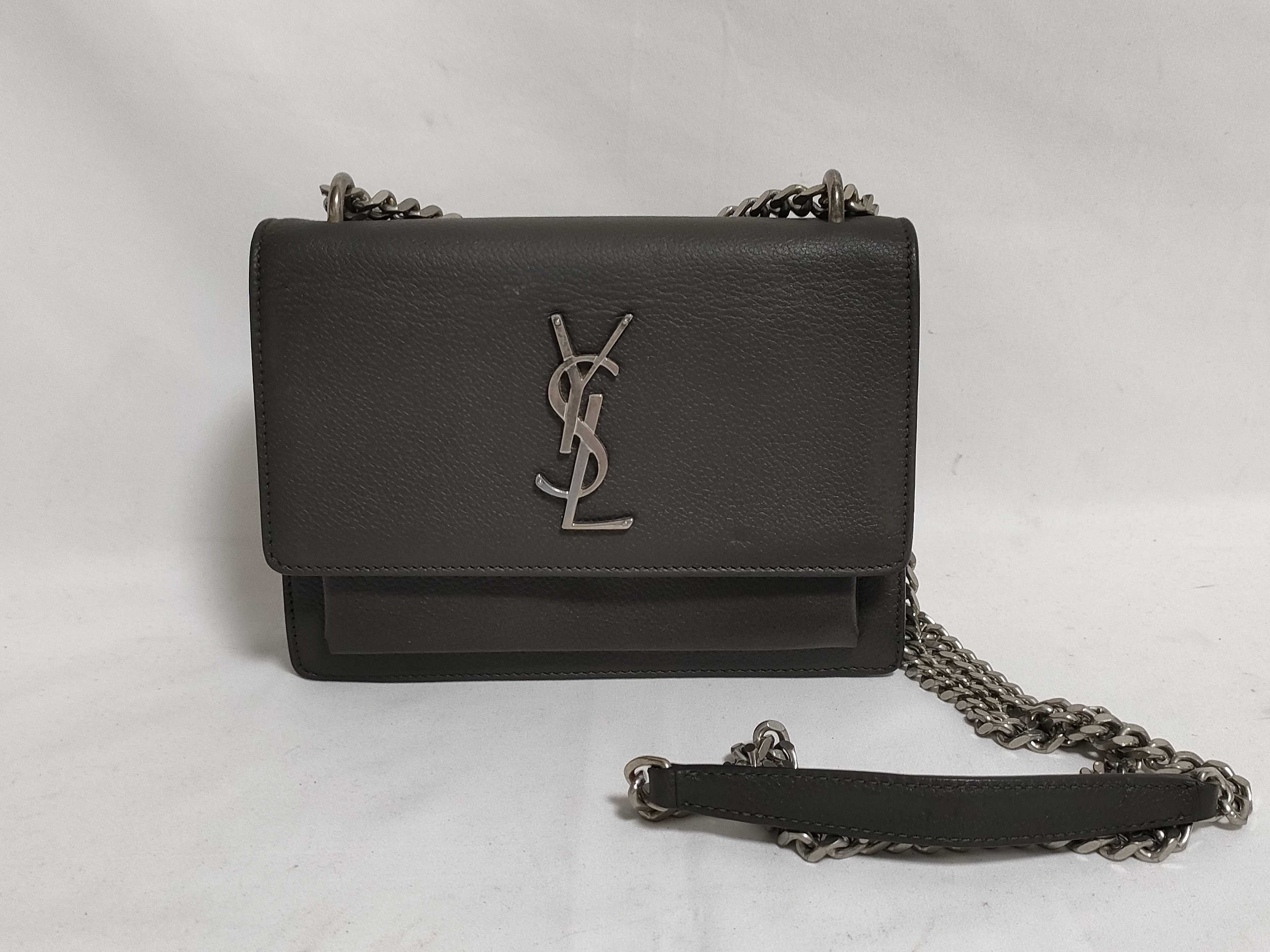 441972 Sunset Small Chain Shoulder Leather Grey Shoulder Bag