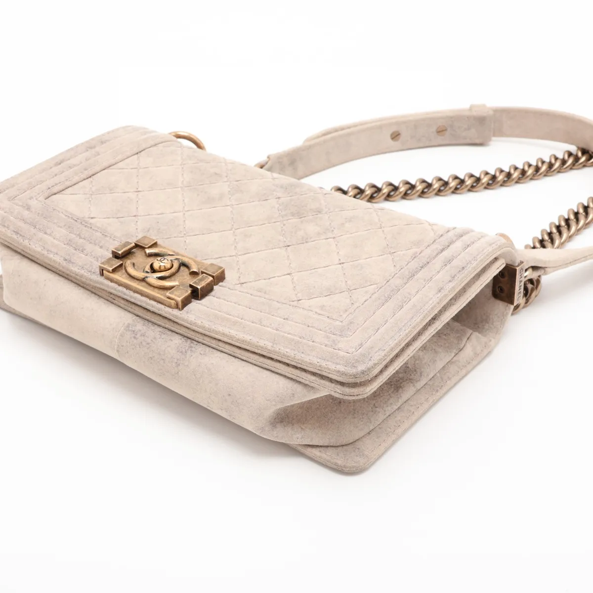 Boy Chanel 25 Coated Canvas Chain Shoulder Bag, Gray with Gold Hardware, 18188276, Serial Number 18-series, A67086 — view 3