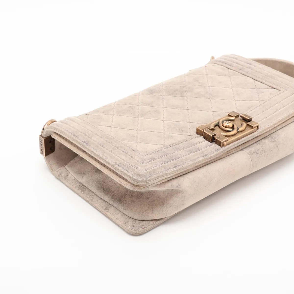 Boy Chanel 25 Coated Canvas Chain Shoulder Bag, Gray with Gold Hardware, 18188276, Serial Number 18-series, A67086 — view 4