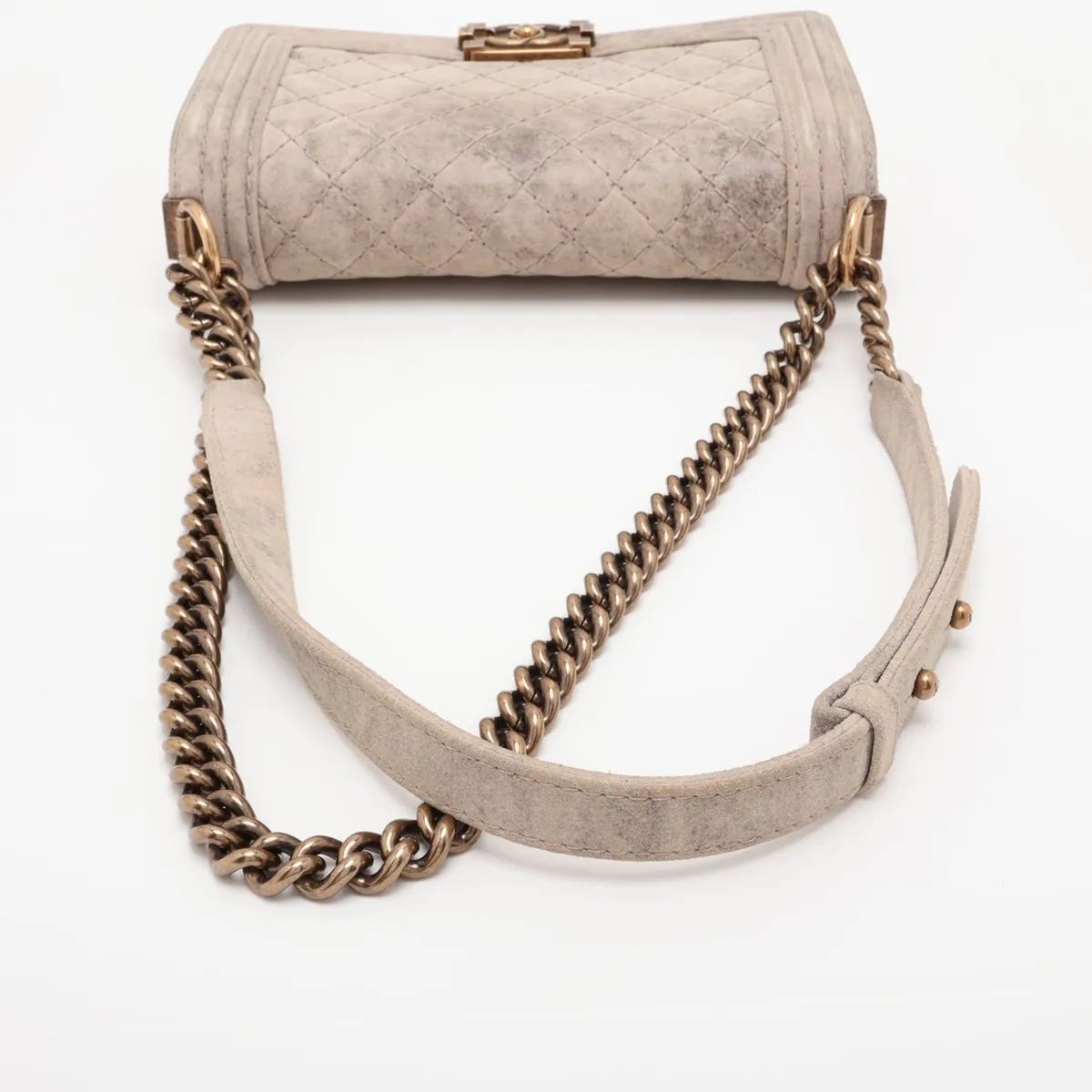 Boy Chanel 25 Coated Canvas Chain Shoulder Bag, Gray with Gold Hardware, 18188276, Serial Number 18-series, A67086 — view 5