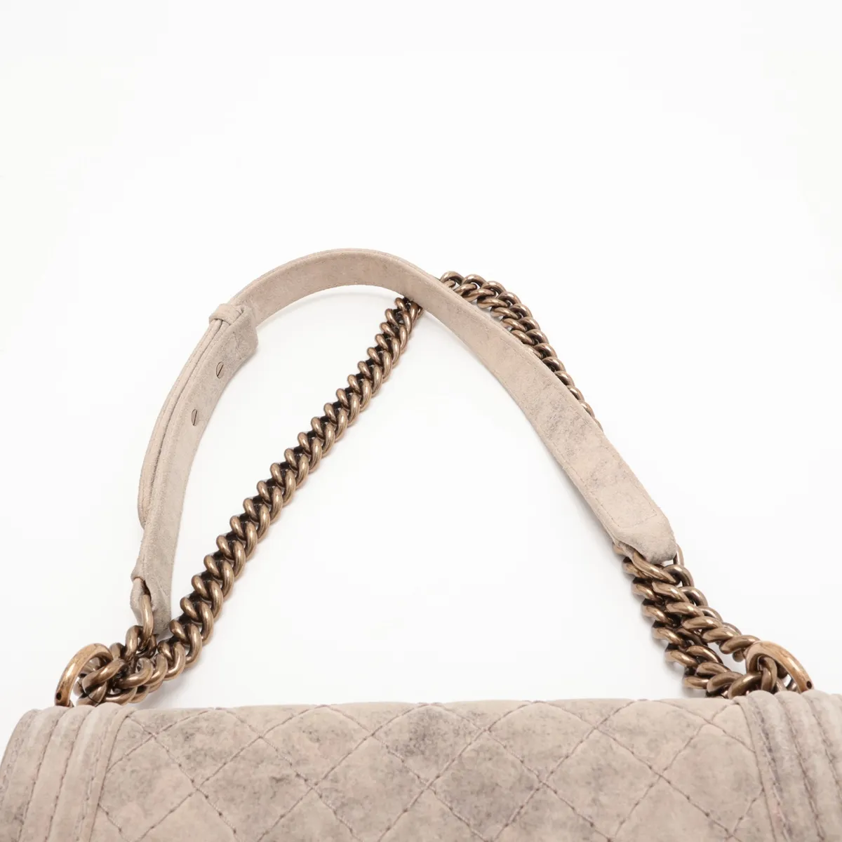 Boy Chanel 25 Coated Canvas Chain Shoulder Bag, Gray with Gold Hardware, 18188276, Serial Number 18-series, A67086 — view 6